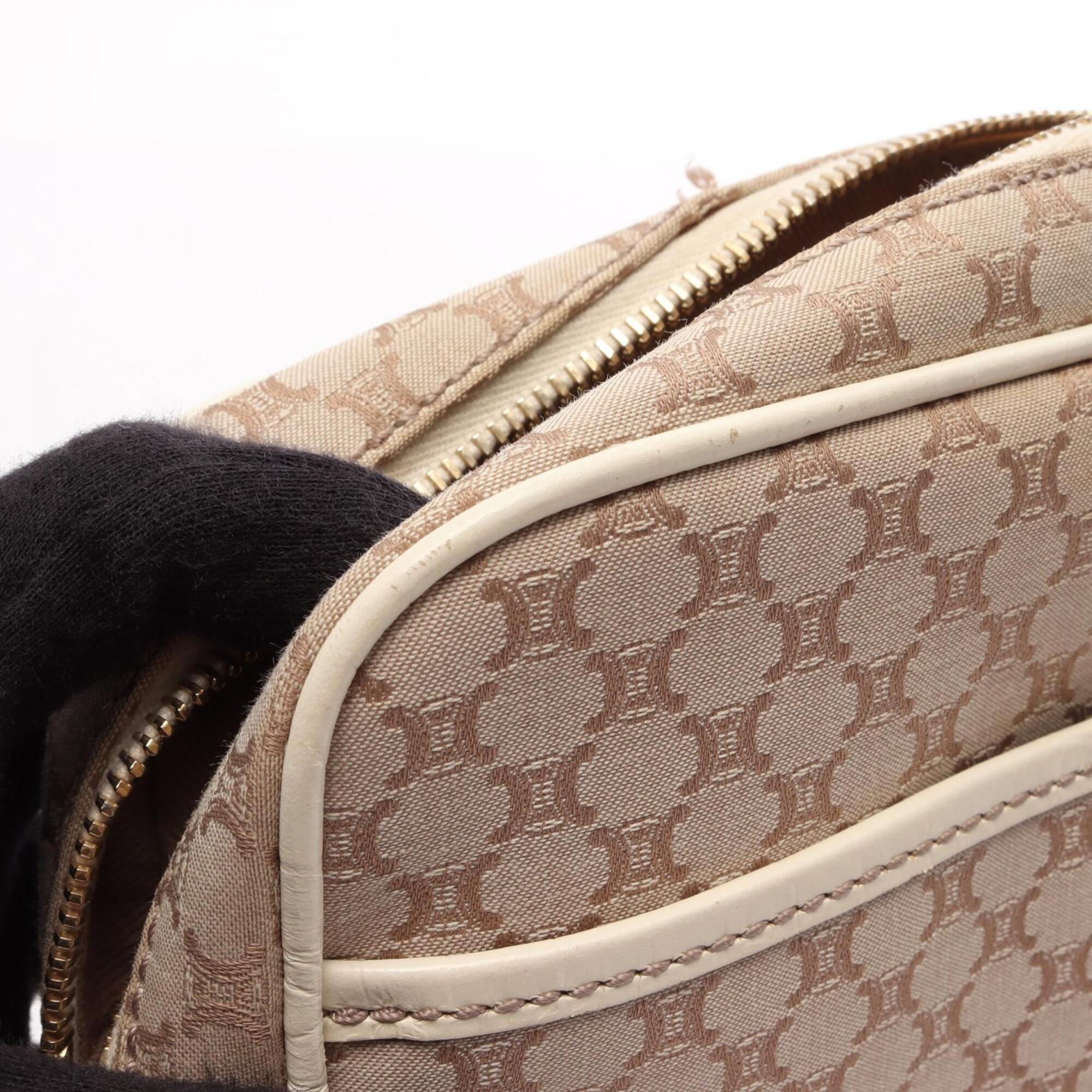 Celine Beige Ivory Canvas Leather Handbag Shoulder Bag (Pre-Owned)