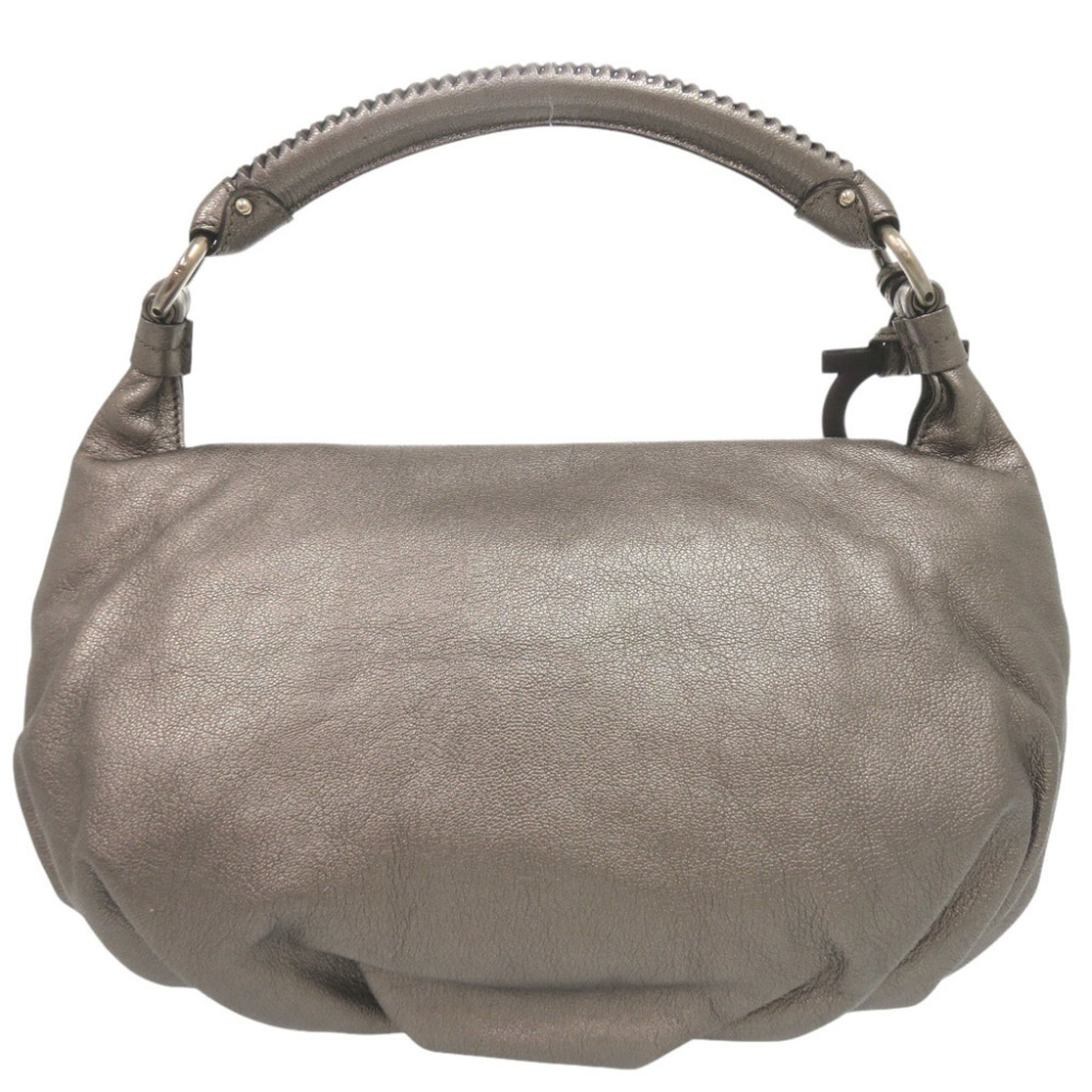 Salvatore Ferragamo Metallic Gray Leather Handbag Shoulder Bag (Pre-Owned)