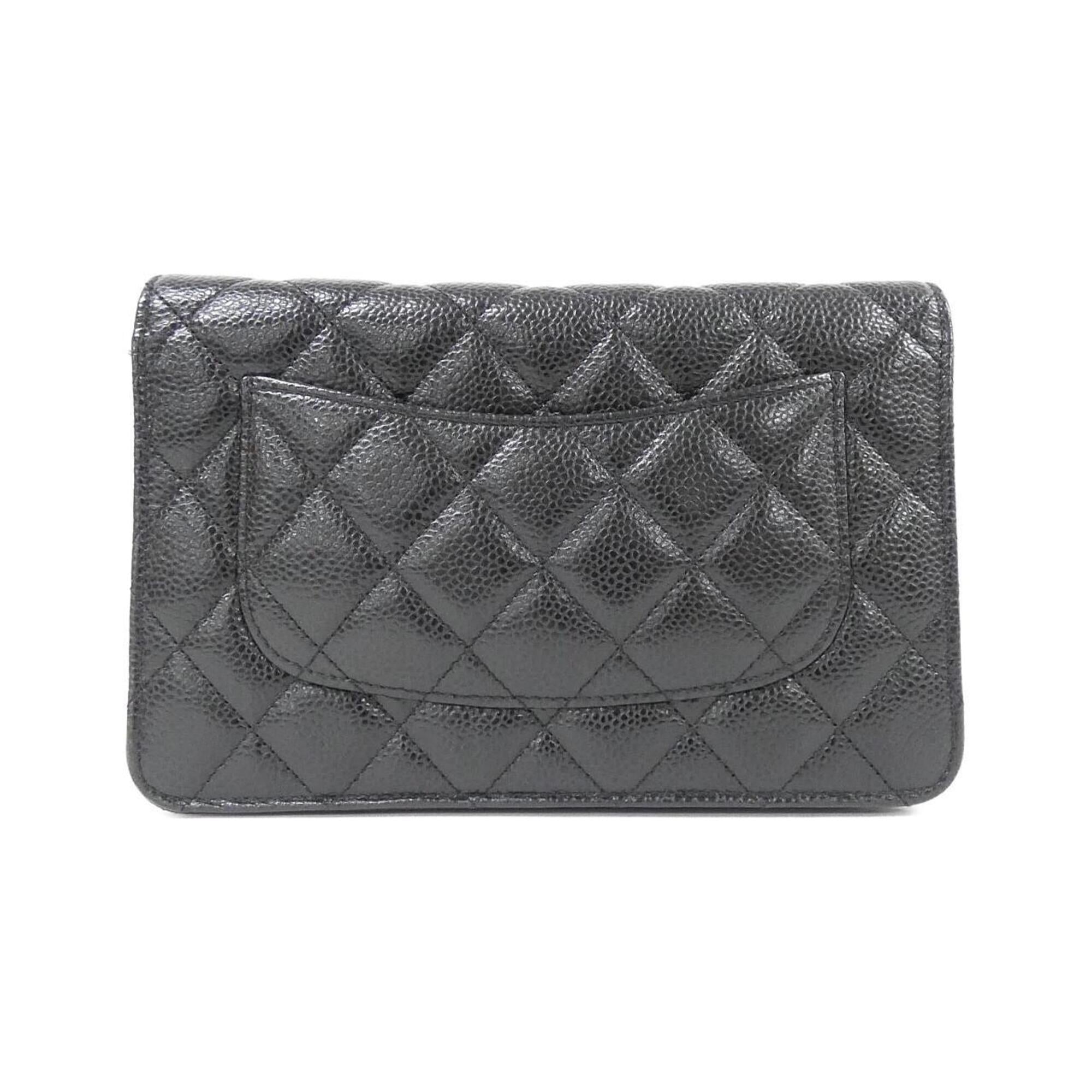 Chanel Black Bordeaux Grained Calfskin Chain/Shoulder Wallet (Pre-Owned)
