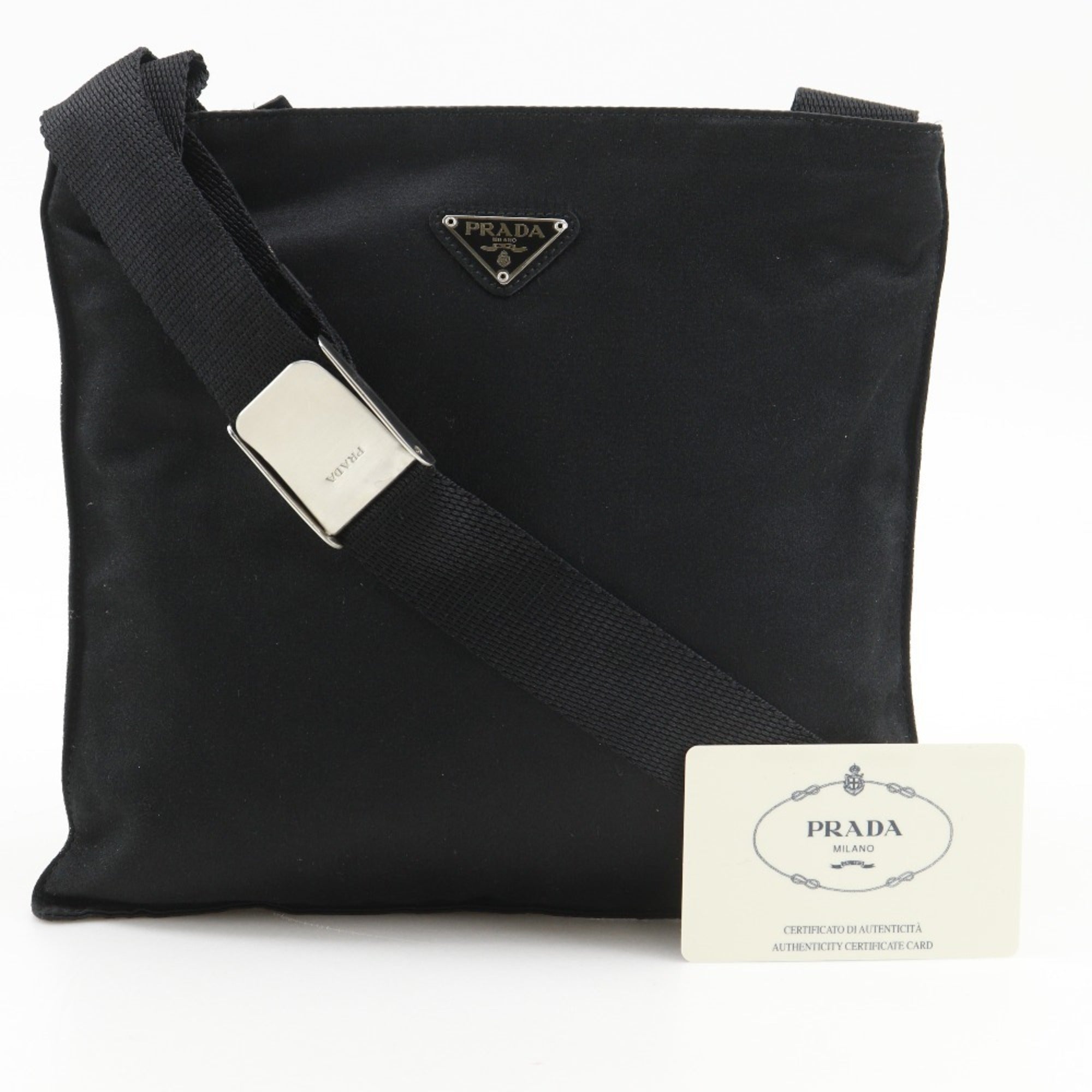Prada Black Nero Satin Pochette Shoulder Bag (Pre-Owned)