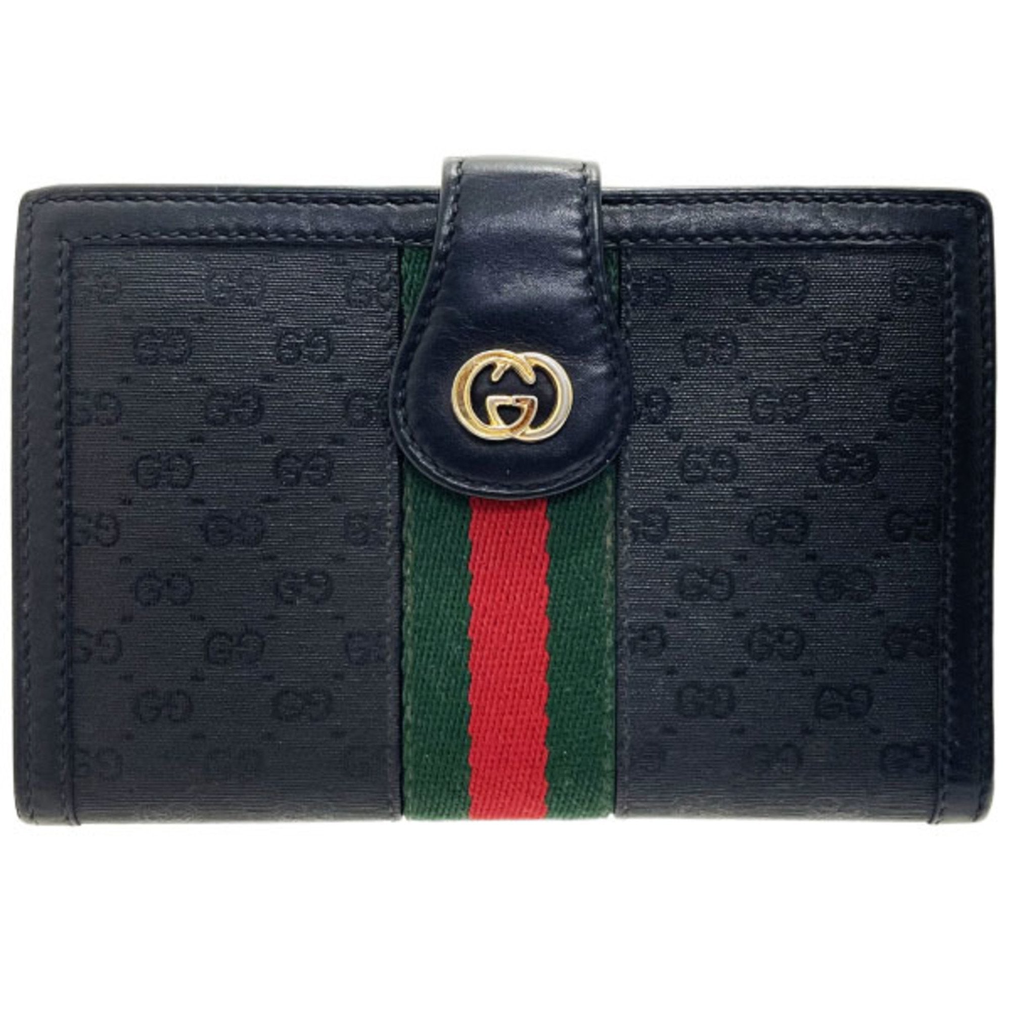 Gucci Black Green Red Color Pvc Leather Middle Wallet (Bi-Fold) (Pre-Owned)