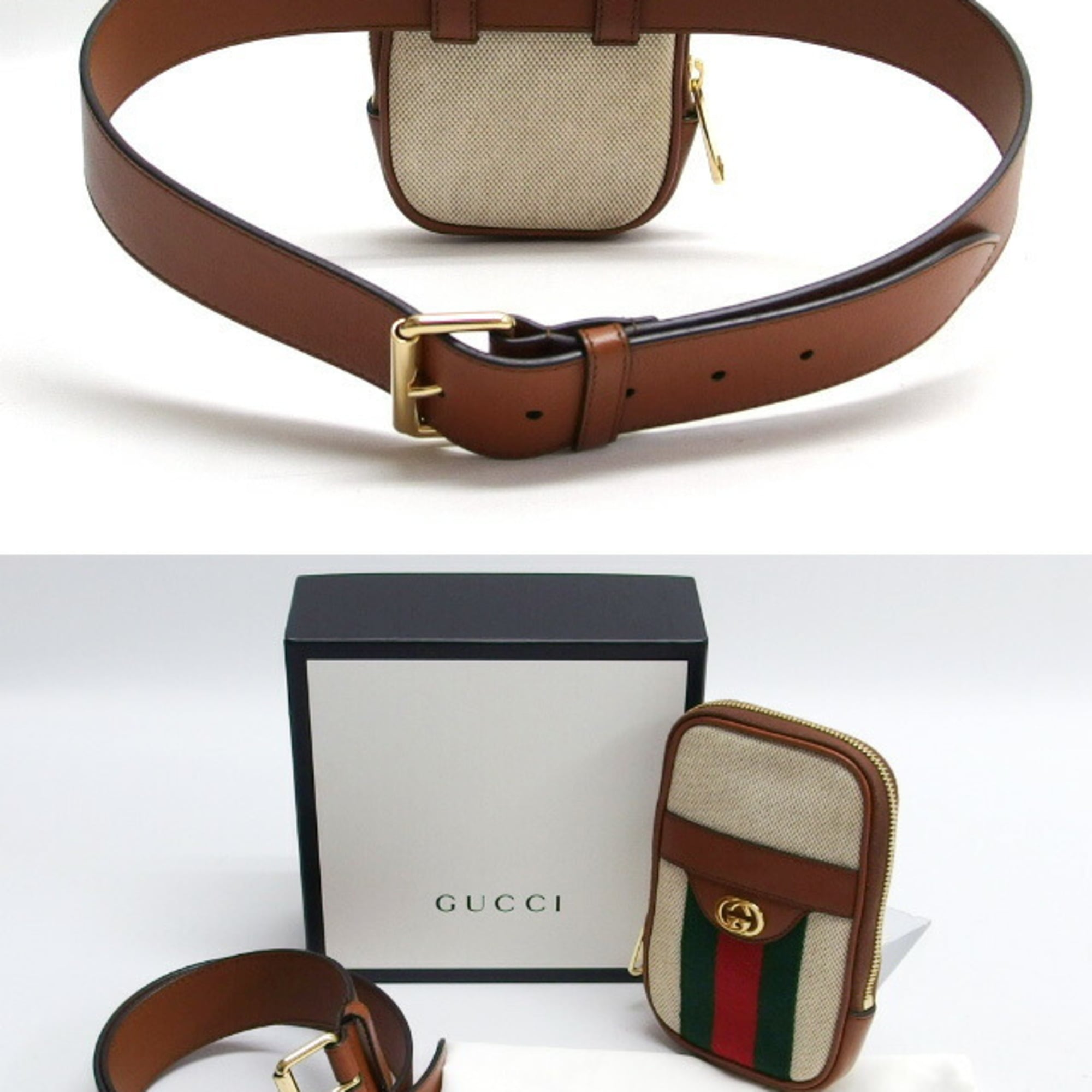 Gucci Beige Brown Canvas Leather Fanny Pack (Pre-Owned)