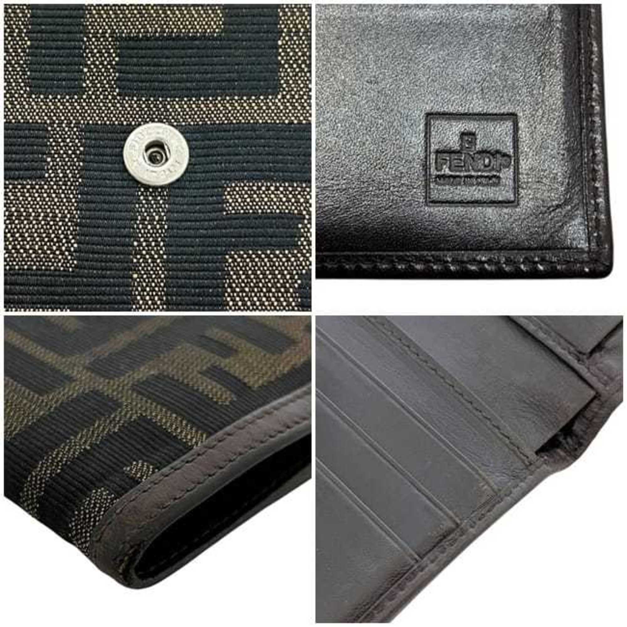 Fendi Brown Khaki Canvas Leather Wallet (Tri-Fold) (Pre-Owned)