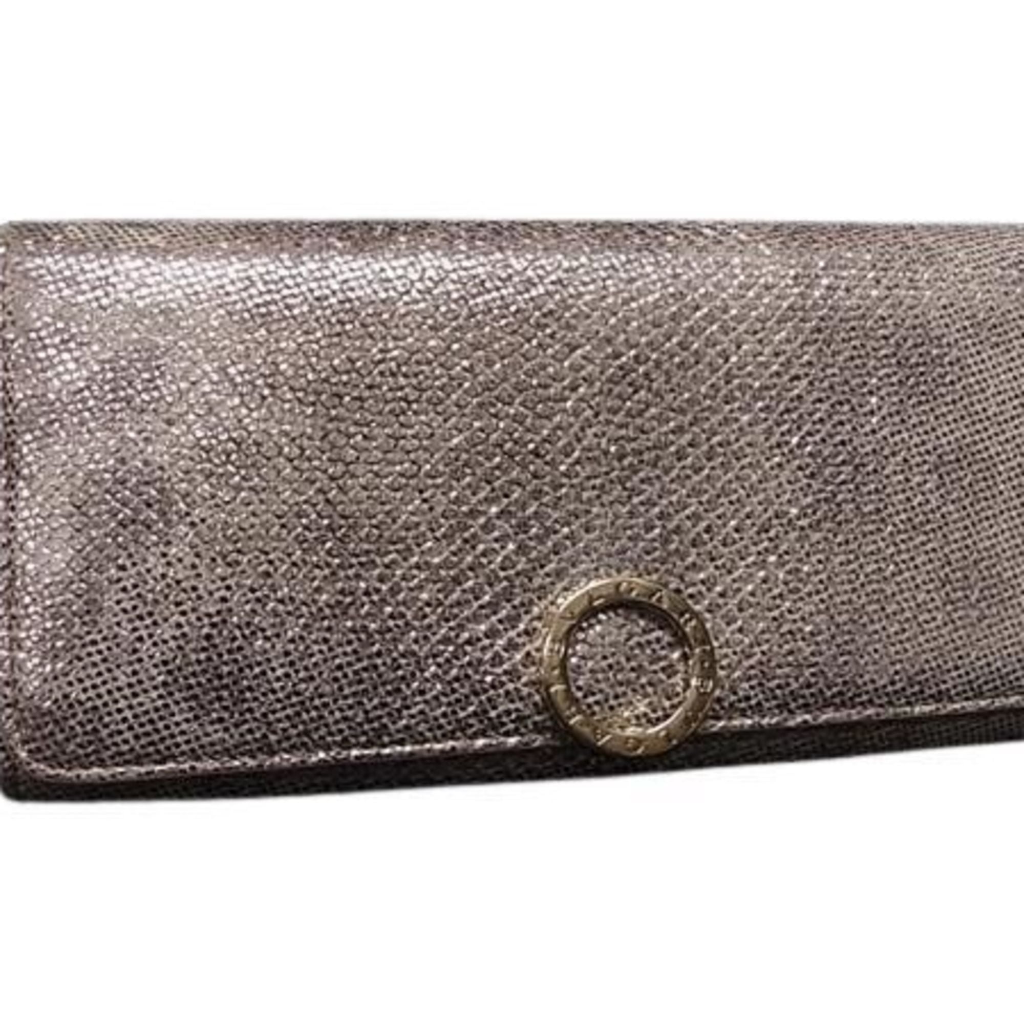 Bvlgari Beige Beige Gold Leather Long Wallet (Bi-Fold) (Pre-Owned)