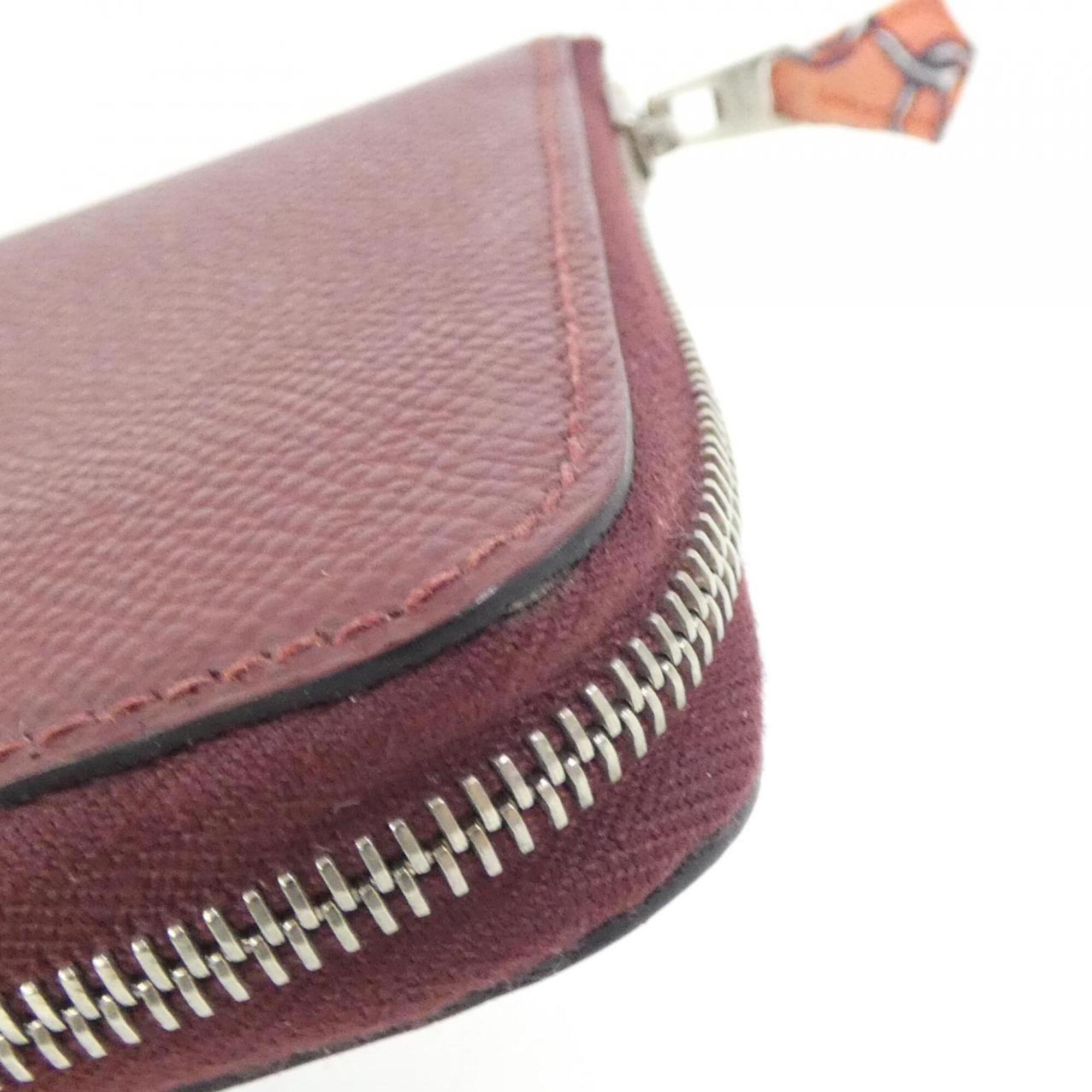 Hermes Red Color Rouge H Epsom Leather Silk Long Wallet (Bi-Fold) (Pre-Owned)