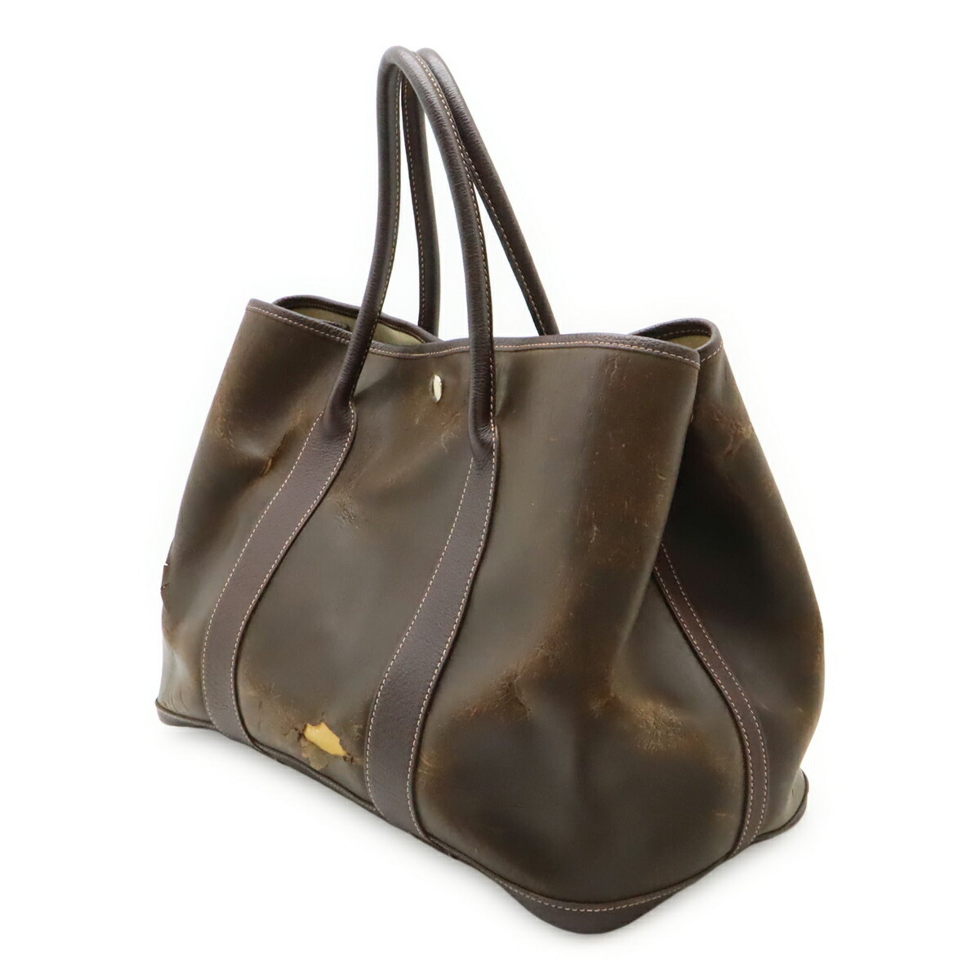 Hermes Garden Dark Brown Amazonia Leather Handbag Tote Bag (Pre-Owned)