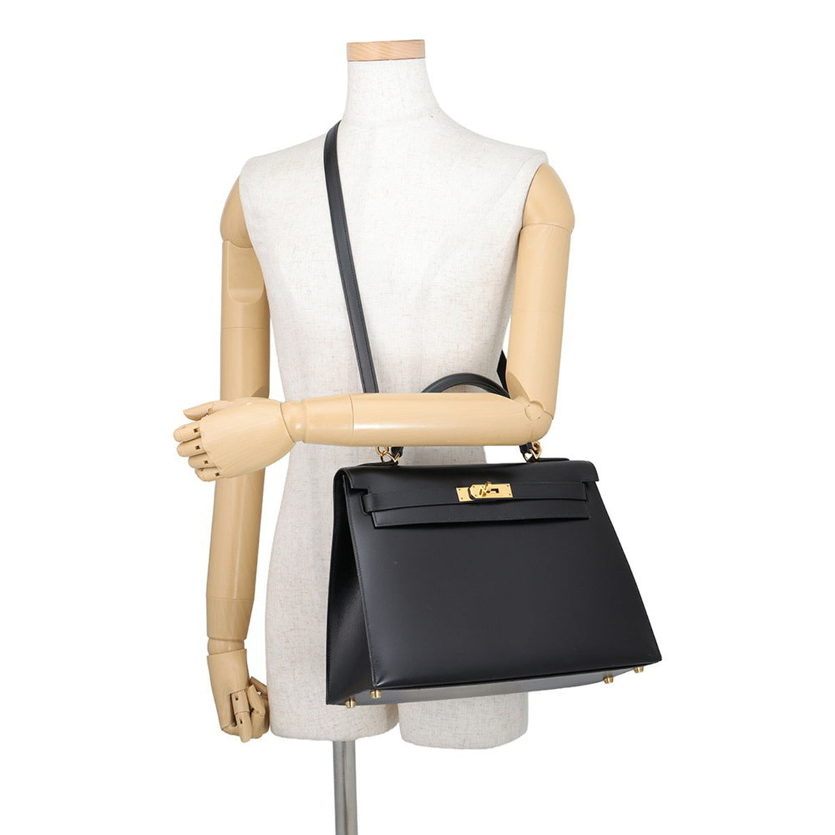 Hermes Kelly Black Box Calf Leather Handbag (Pre-Owned)