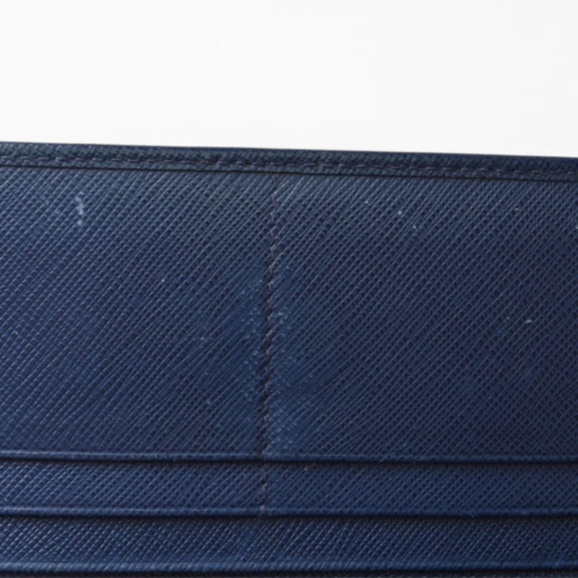 Prada Saffiano Blue Bluette Leather Long Wallet (Bi-Fold) (Pre-Owned)