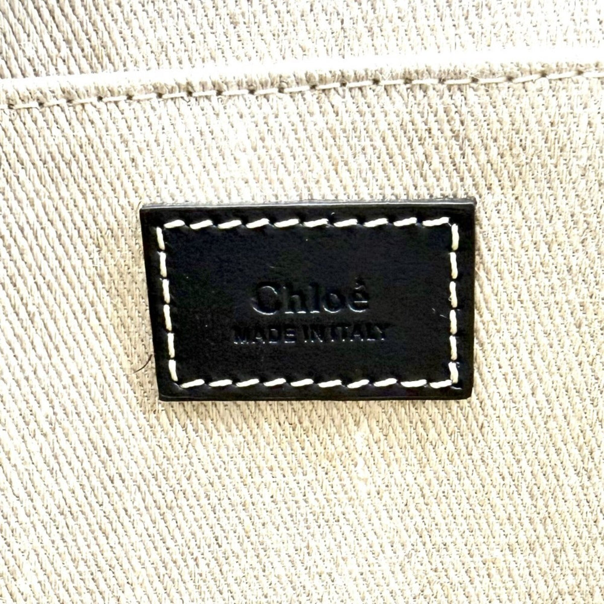 Chloé Beige Black Linen Canvas Leather Handbag (Pre-Owned)