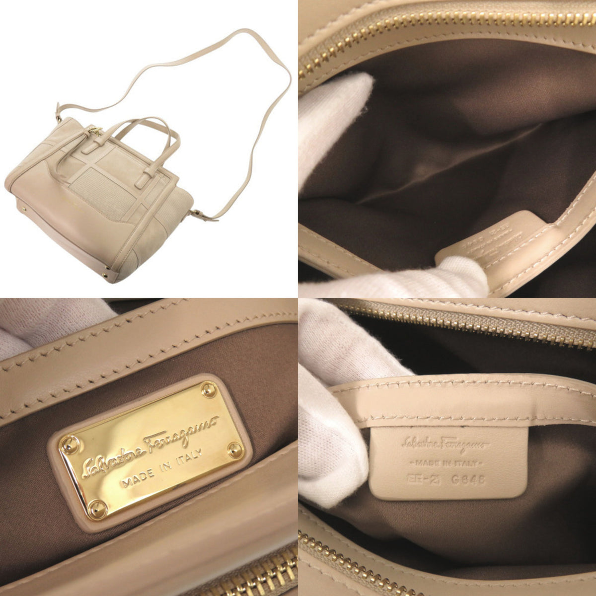 Salvatore Ferragamo Pink Beige Leather Suede Handbag Shoulder Bag (Pre-Owned)