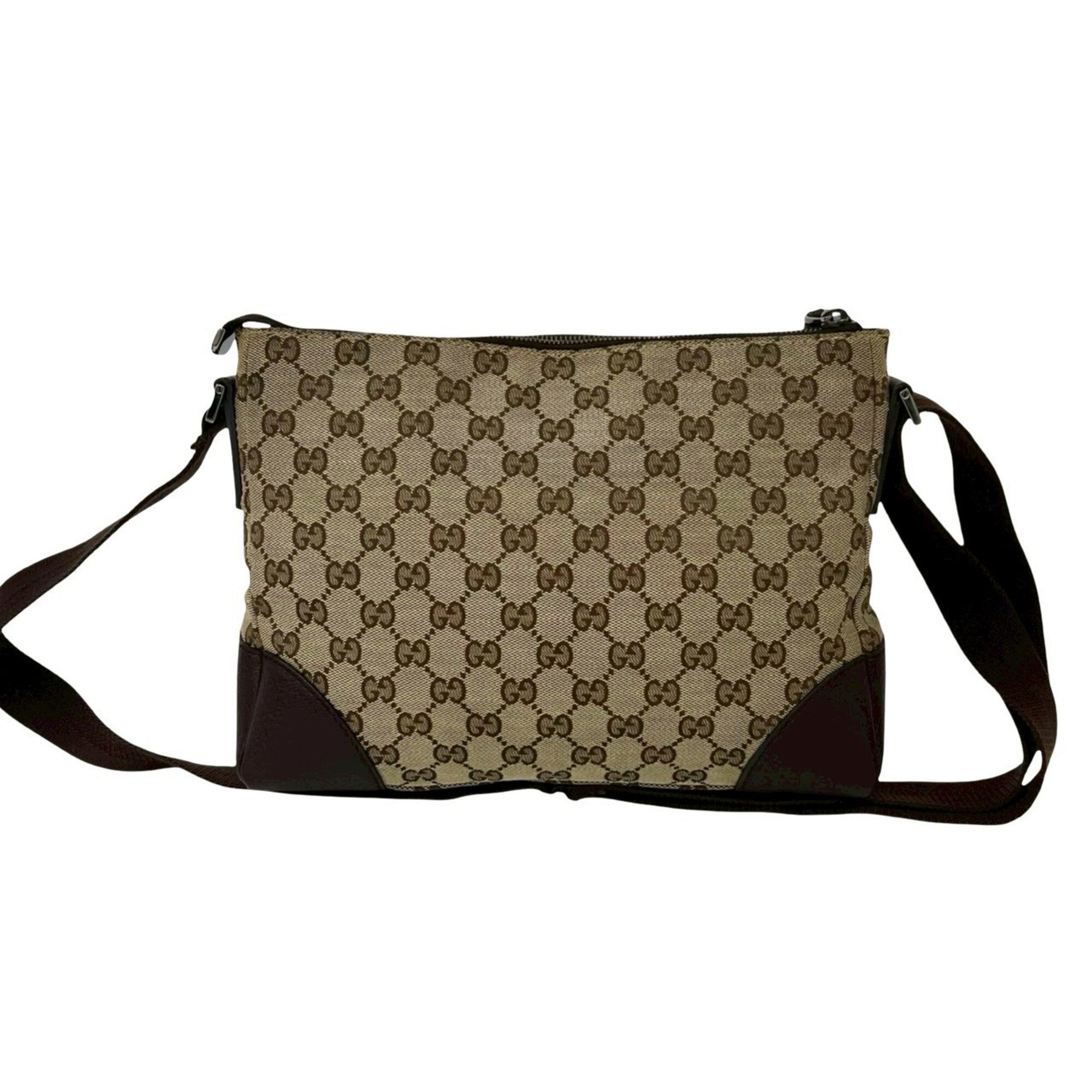 Gucci Brown Canvas Leather Pochette Shoulder Bag (Pre-Owned)