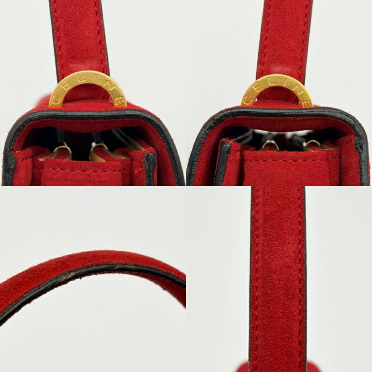 Celine Red Color Suede Leather Handbag (Pre-Owned)