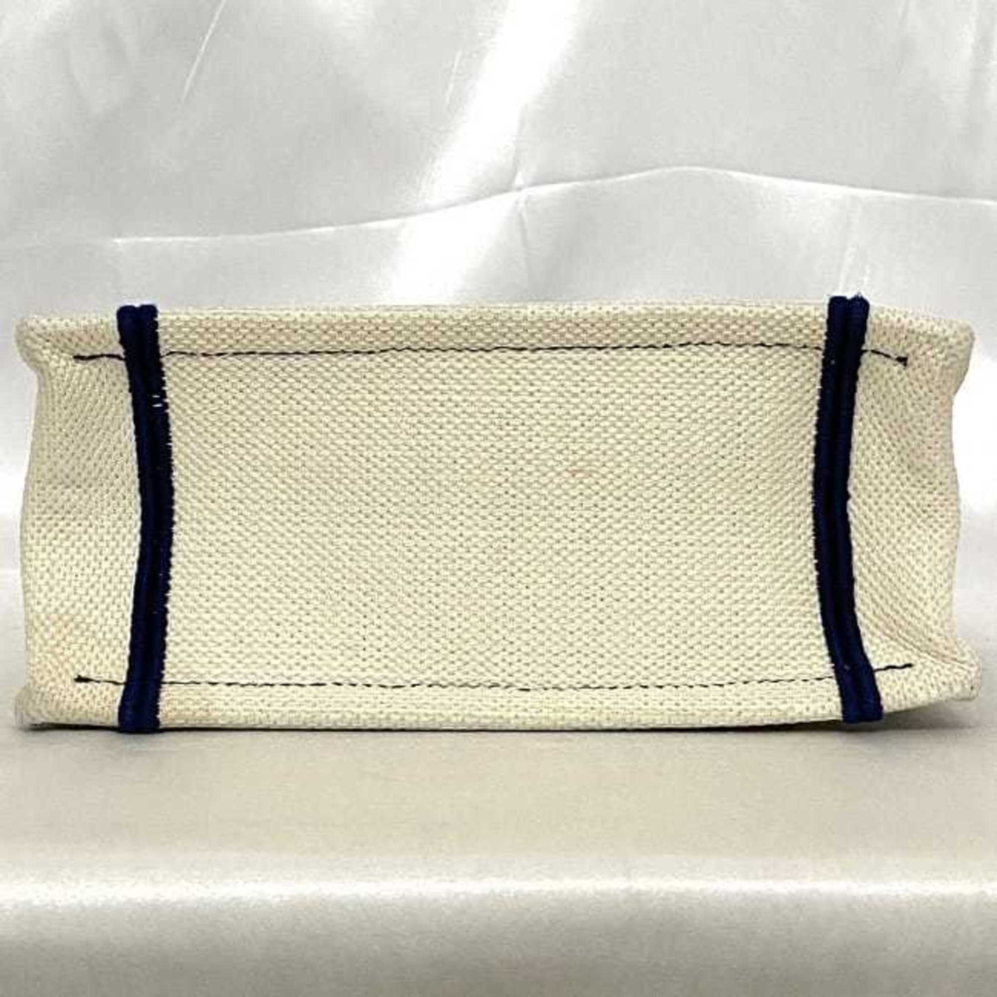 Christian Dior Navy Red Color White Canvas Handbag (Pre-Owned)