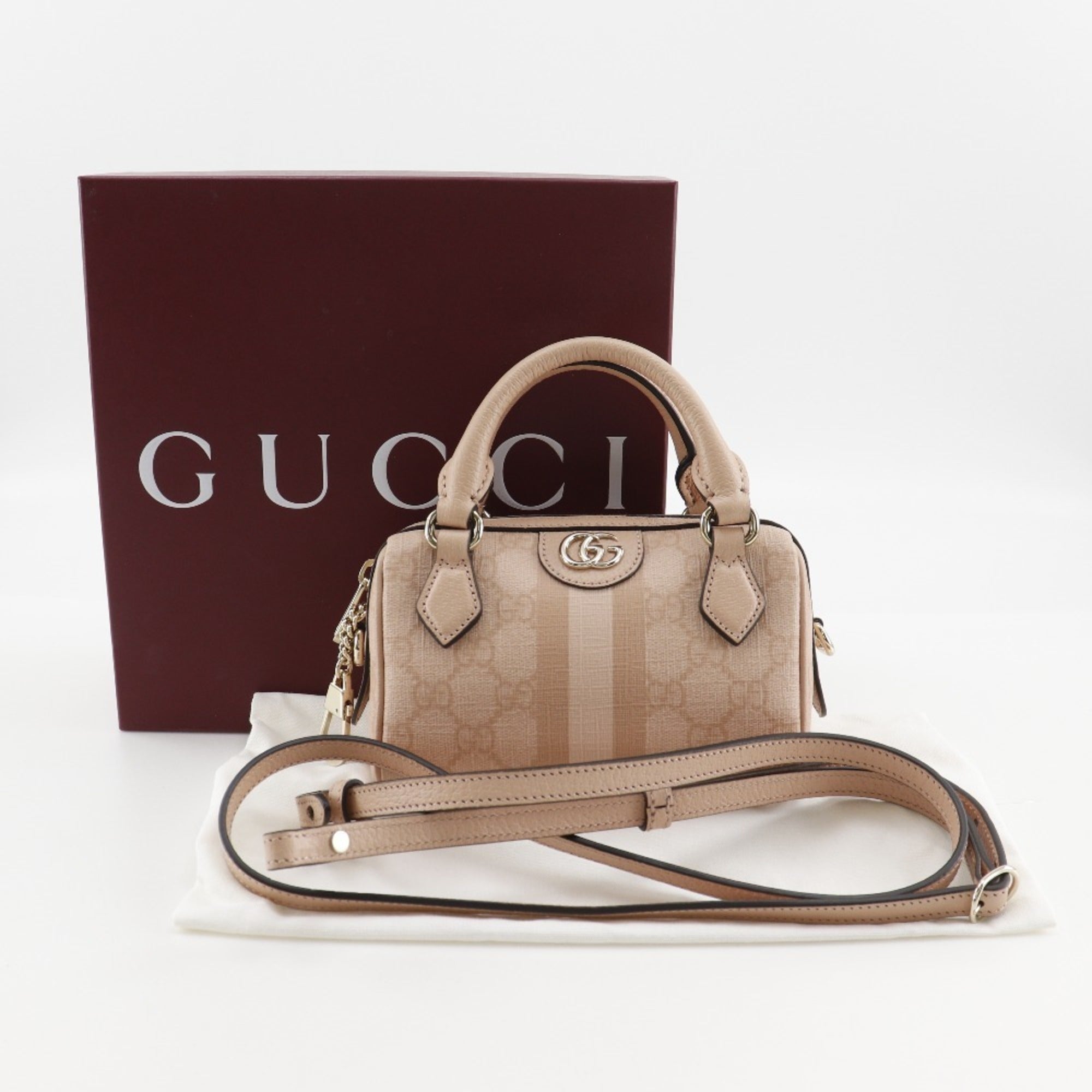 Gucci Ophidia Dusty Pink Gg Supreme Handbag (Pre-Owned)