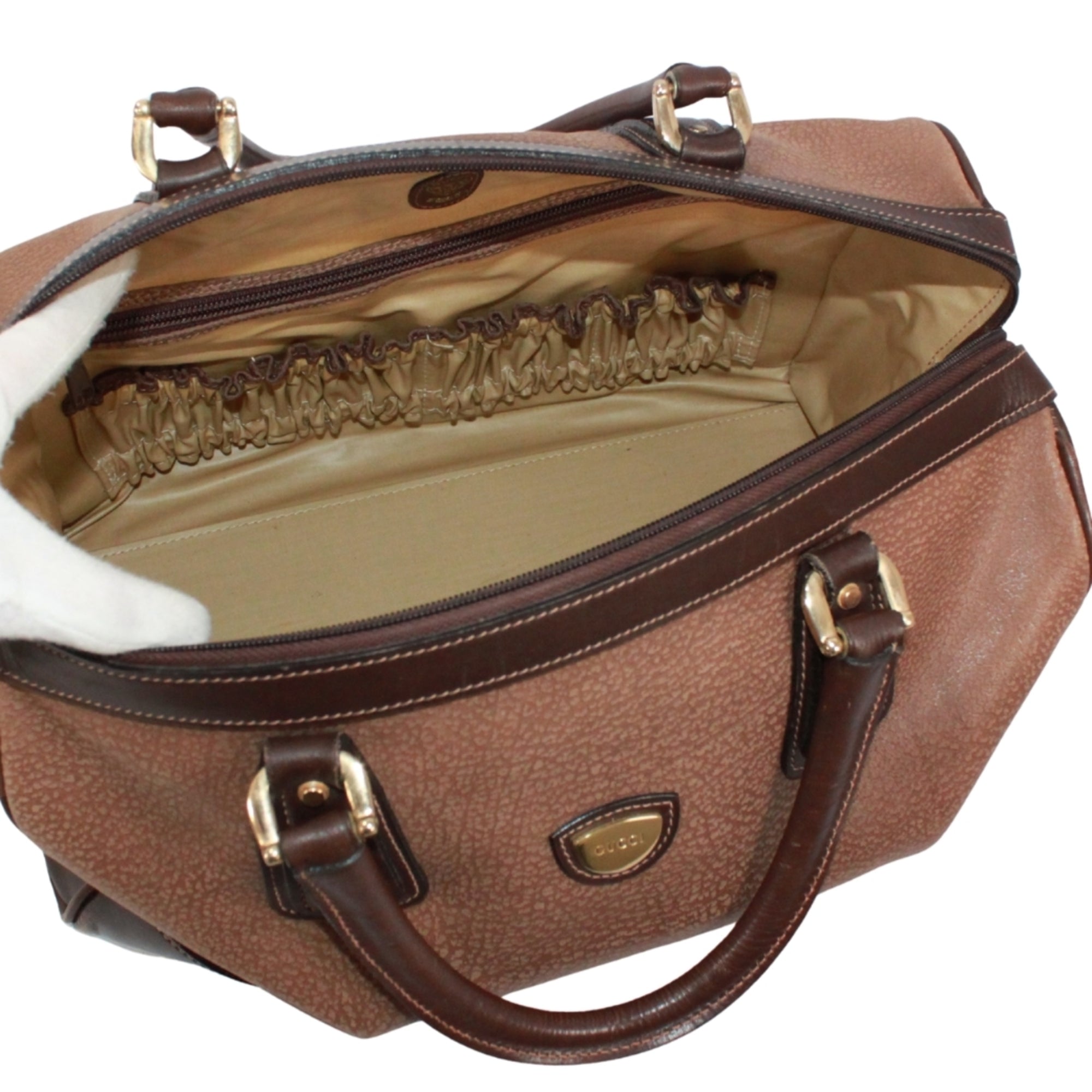 Gucci Brown Leather Boston Bag Handbag (Pre-Owned)