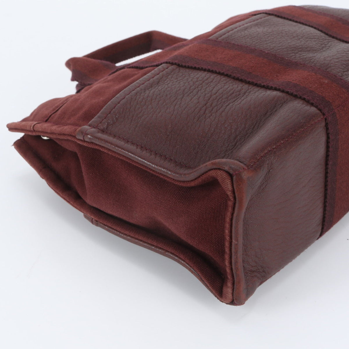 Hermes Red Color Wine Leather Canvas Handbag Shoulder Bag Tote Bag (Pre-Owned)