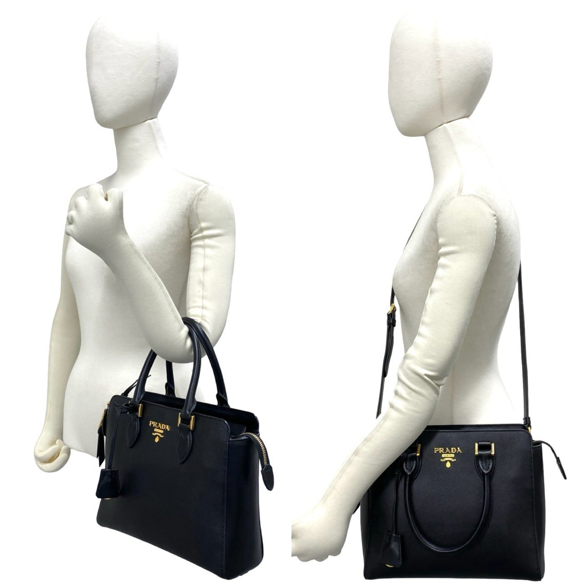 Prada Black Leather Handbag Shoulder Bag Tote Bag (Pre-Owned)