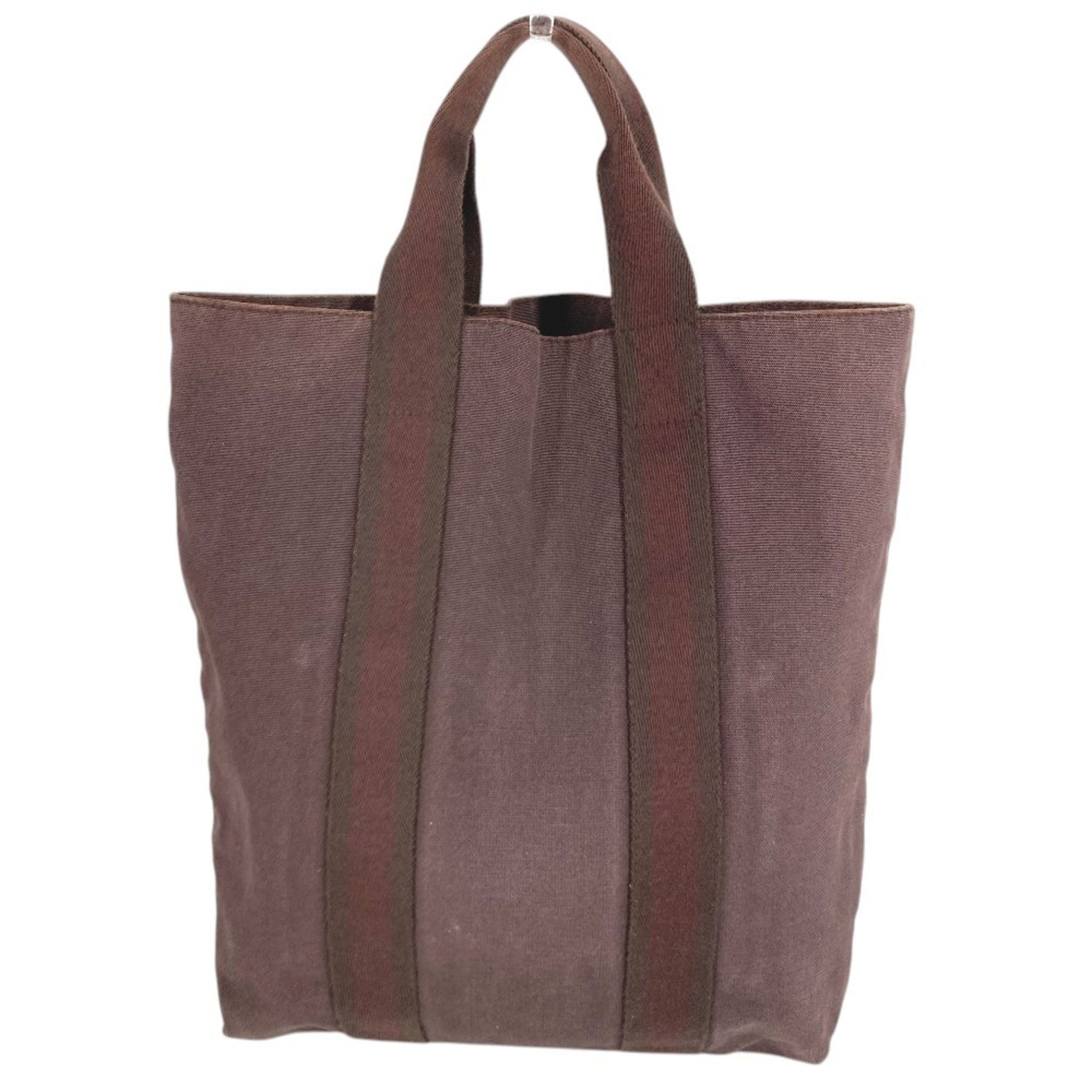 Hermes Brown Leather Canvas Handbag Tote Bag (Pre-Owned)