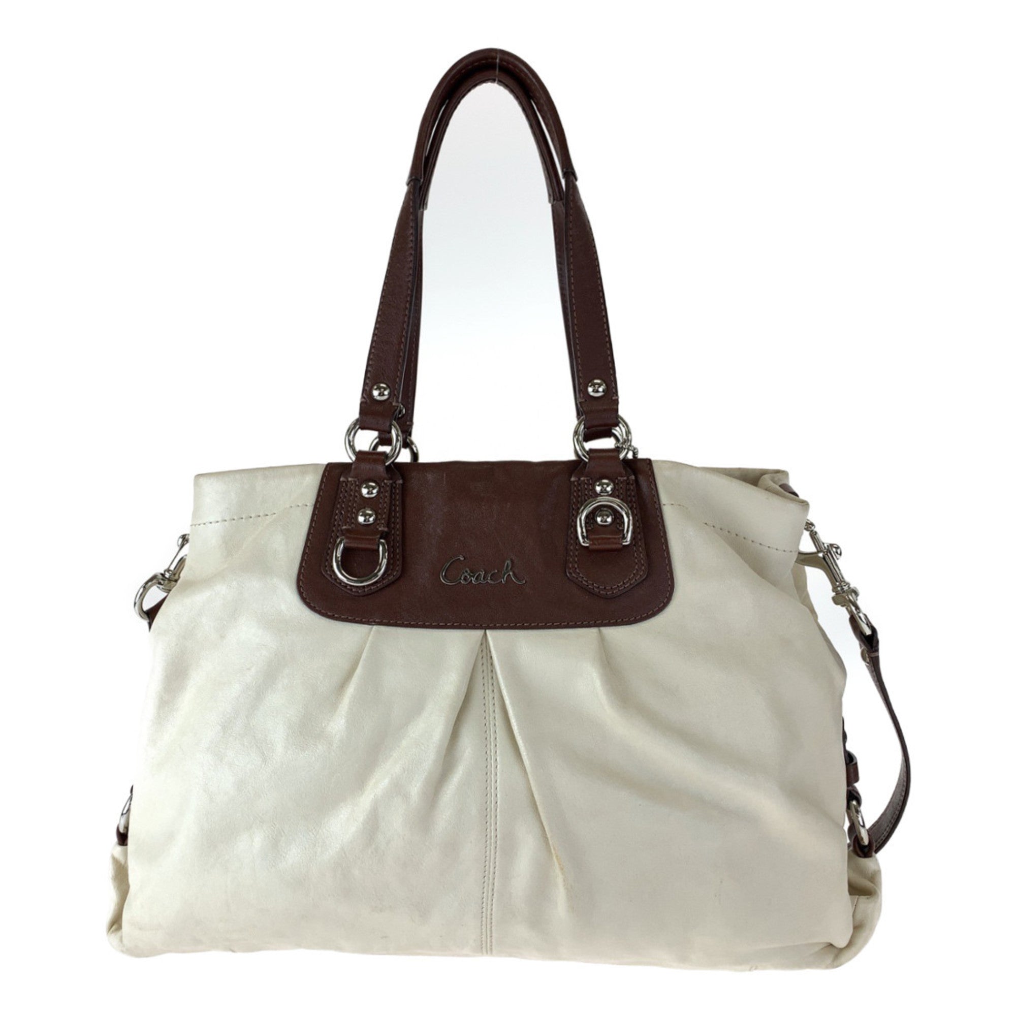 Coach Beige Brown Leather Shoulder Bag Tote Bag (Pre-Owned)