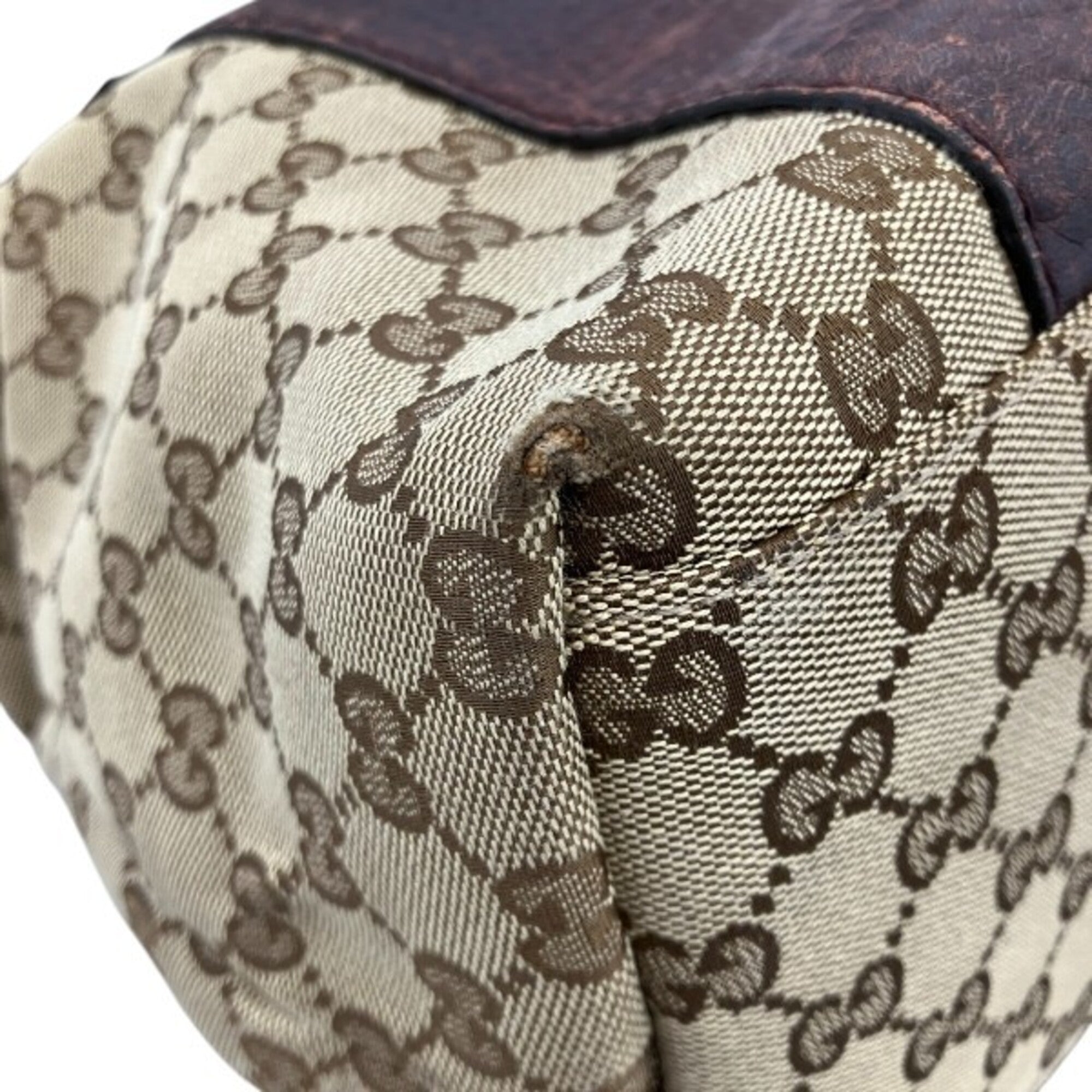 Gucci Beige Brown Canvas Leather Handbag Tote Bag (Pre-Owned)