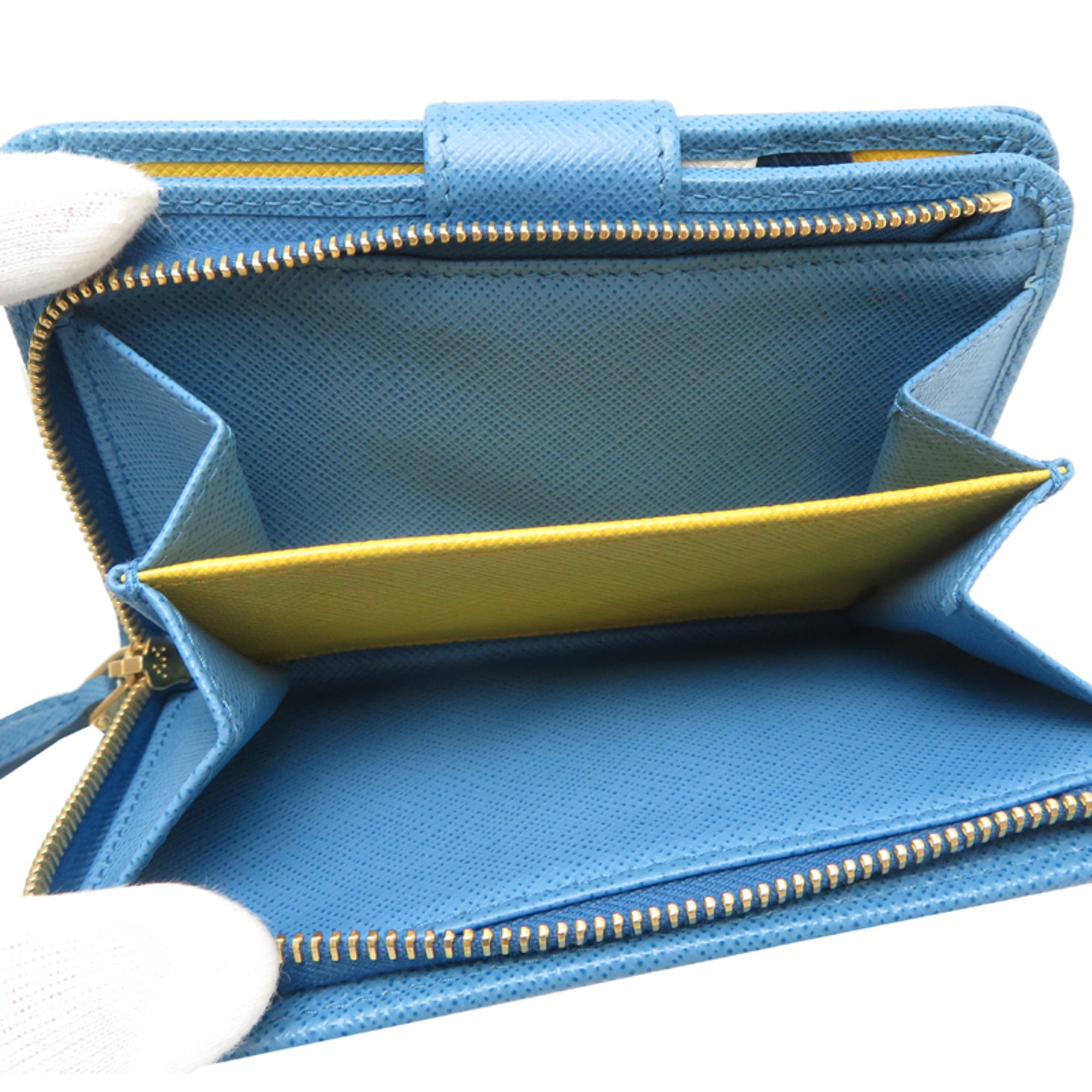 Prada Blue Multi-Color Navy White Yellow Leather Wallet (Bi-Fold) (Pre-Owned)