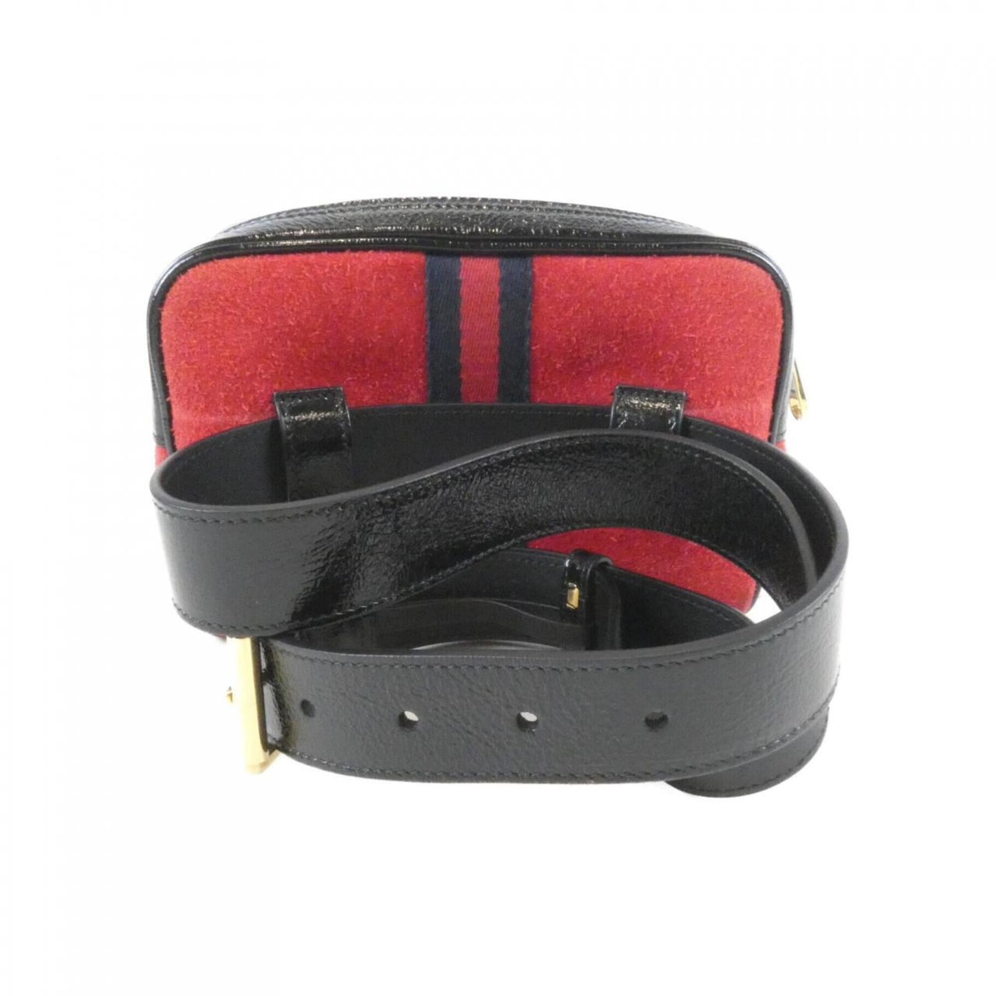 Gucci Black Red Color Suede Leather Handbag (Pre-Owned)