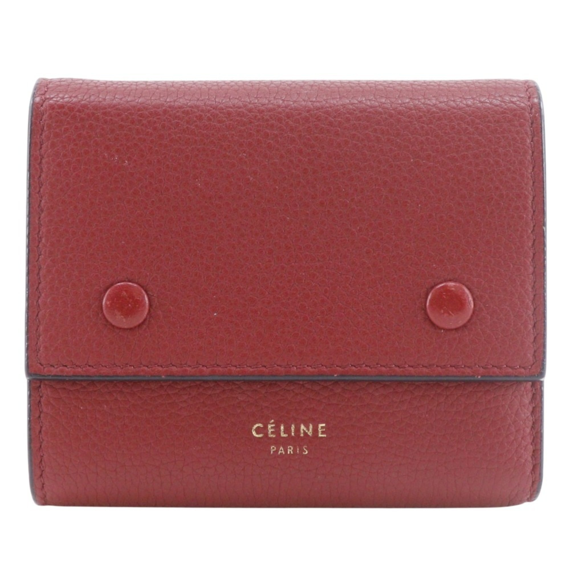 Celine Red Color Leather Wallet (Tri-Fold) (Pre-Owned)