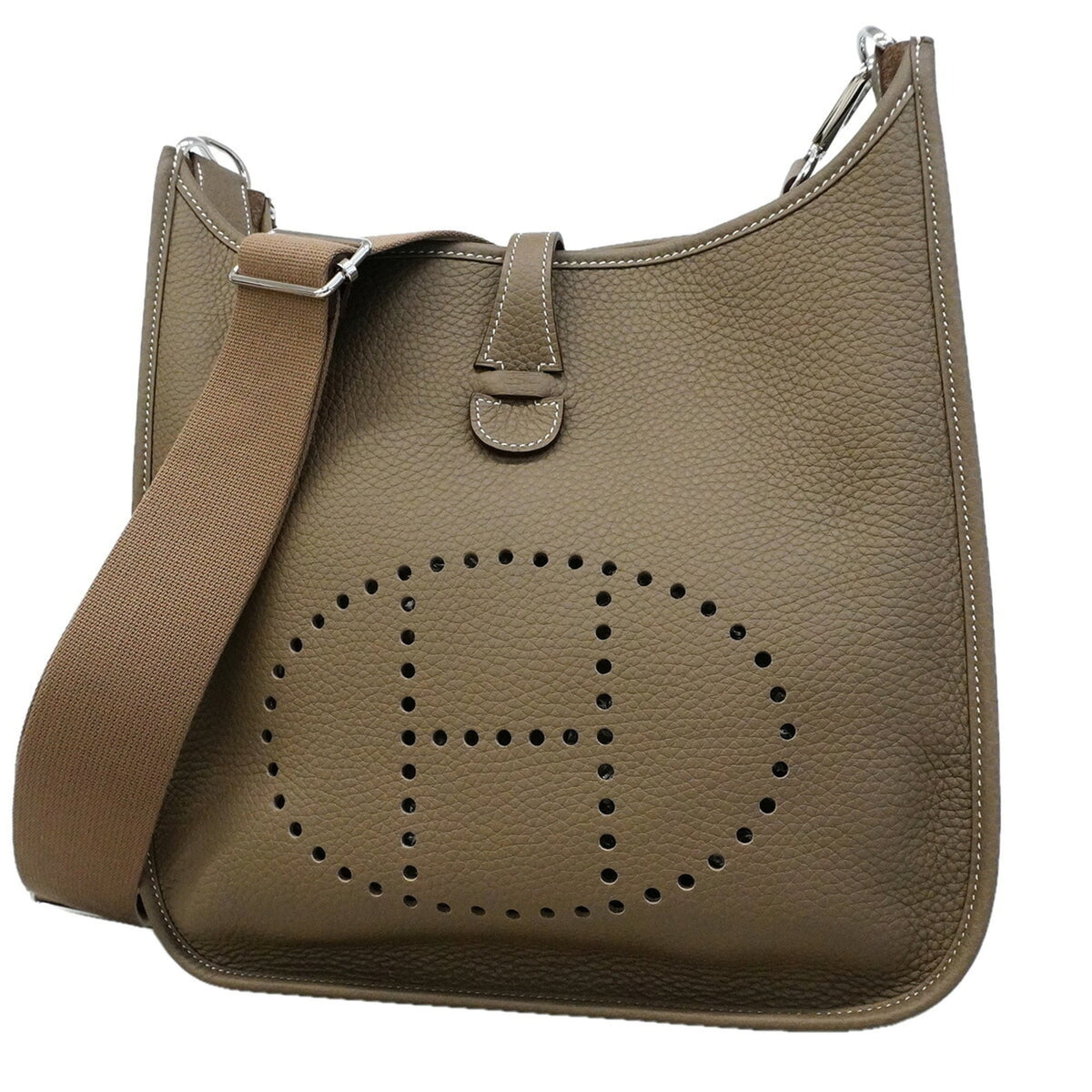 Hermes Etoupe Gray Taurillon Clemence Leather Shoulder Bag (Pre-Owned)