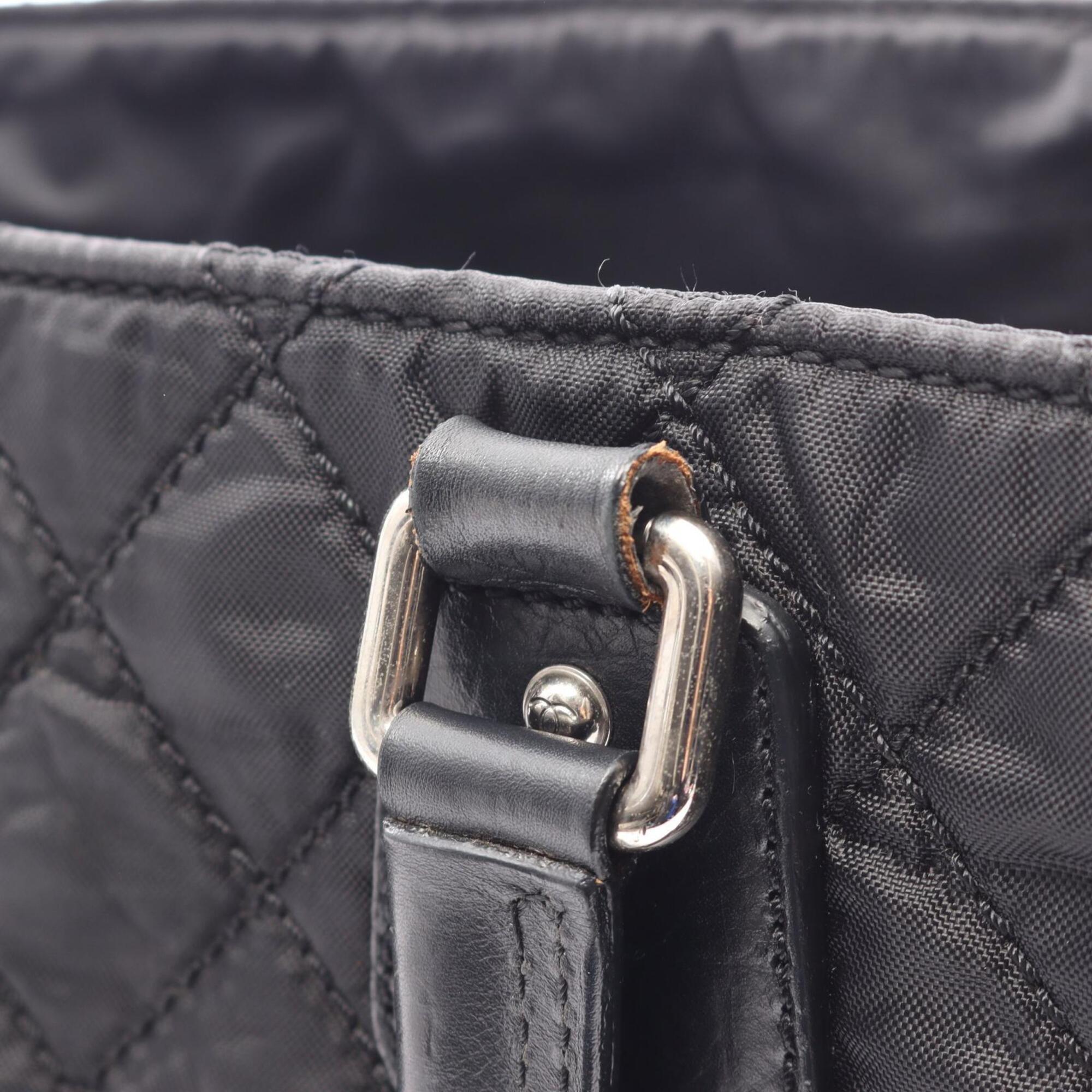 Chanel Black Nylon Leather Handbag Tote Bag (Pre-Owned)
