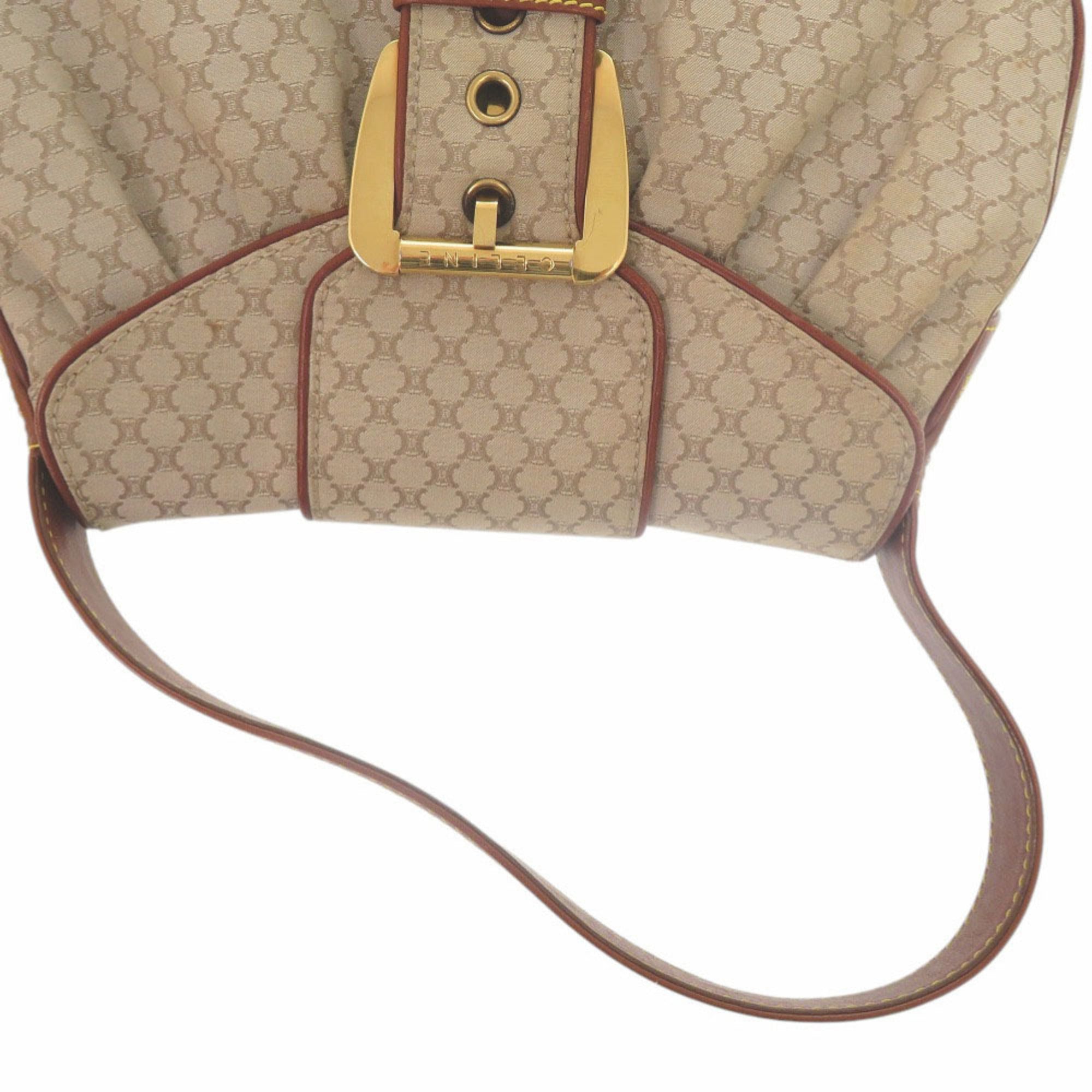 Celine Beige Brown Canvas Leather Shoulder Bag (Pre-Owned)