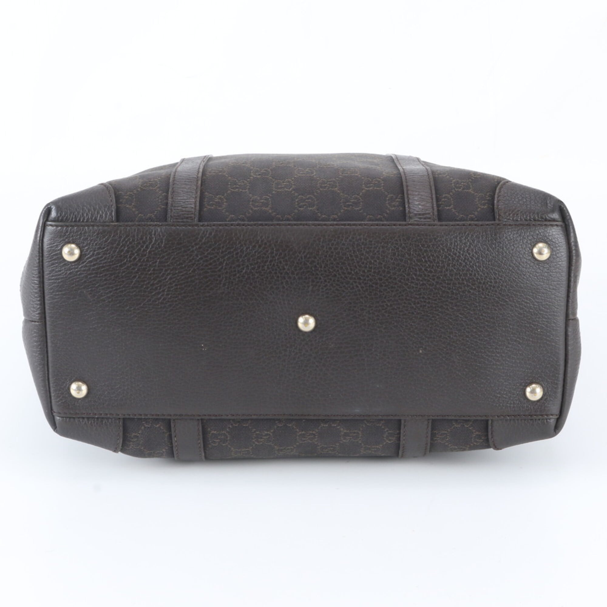 Gucci Dark Brown Leather Canvas Handbag Shoulder Bag Tote Bag (Pre-Owned)