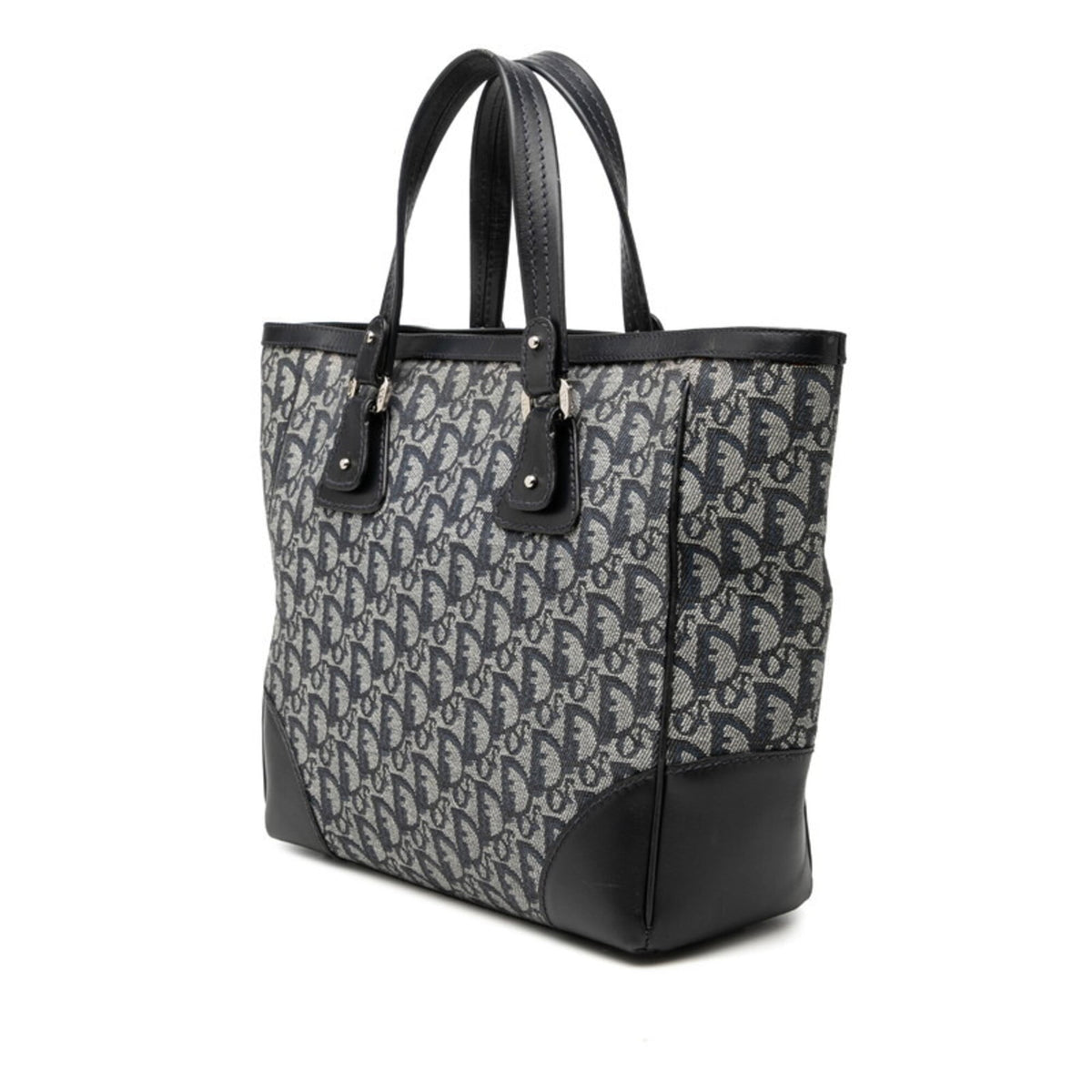 Christian Dior Navy Canvas Leather Handbag Tote Bag (Pre-Owned)