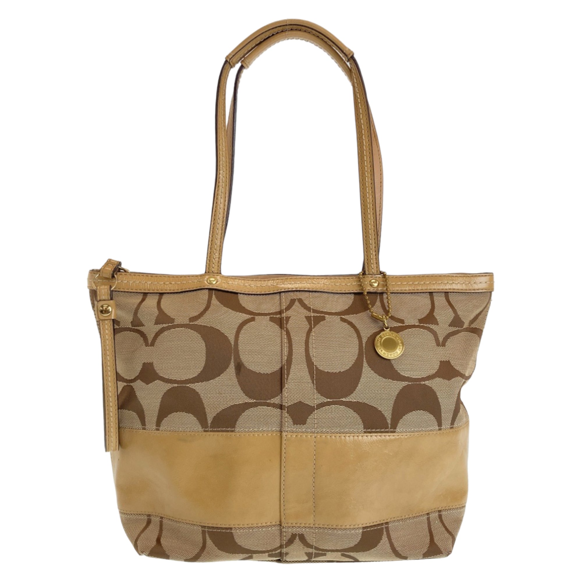 Coach Beige Brown Pink Canvas Leather Shoulder Bag Tote Bag (Pre-Owned)