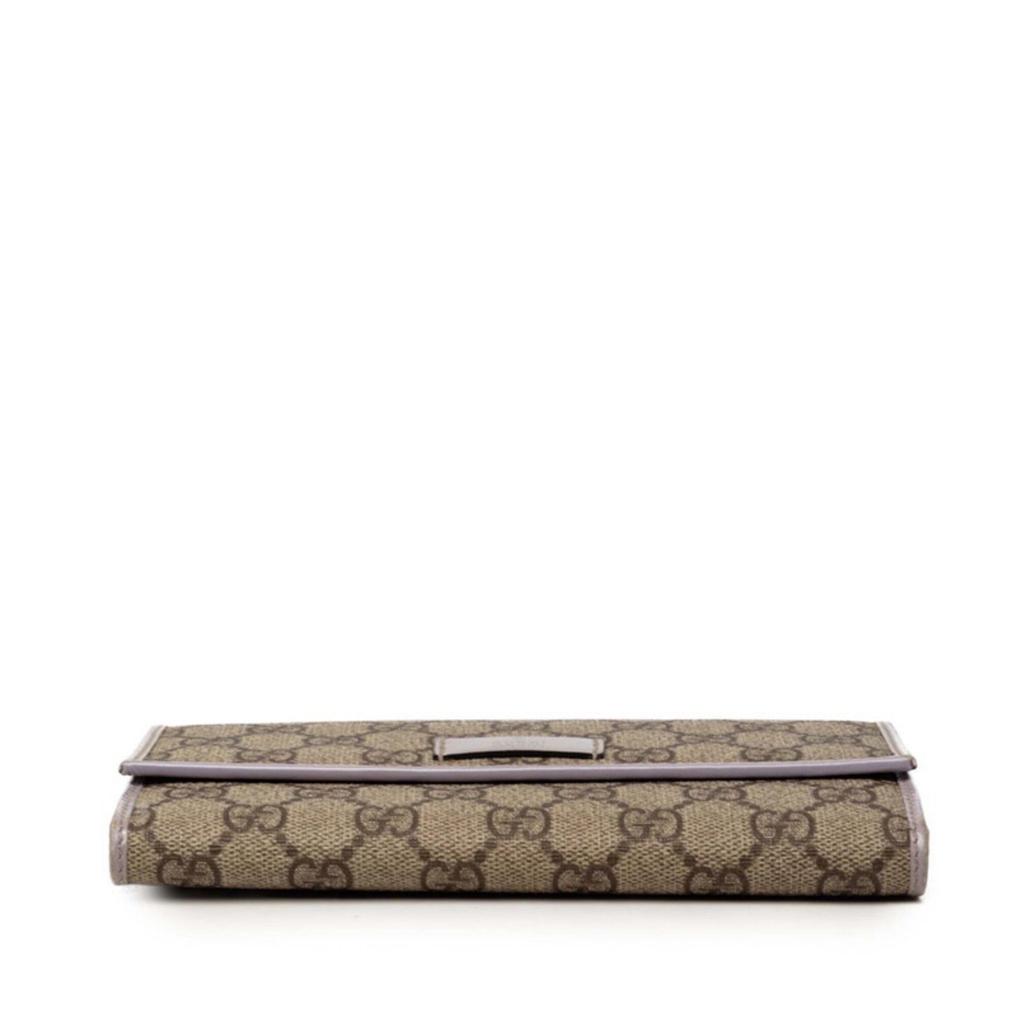Gucci Gg Supreme Beige Light Purple Pvc Leather Long Wallet (Tri-Fold) (Pre-Owned)