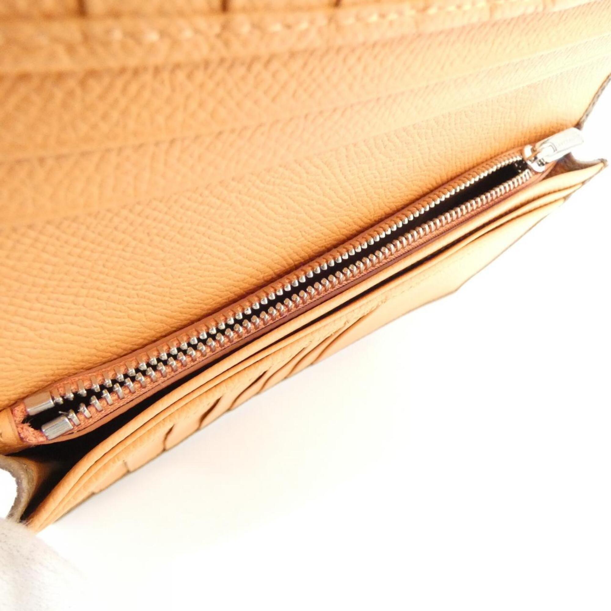 Bvlgari Brown Orange Leather Long Wallet (Bi-Fold) (Pre-Owned)