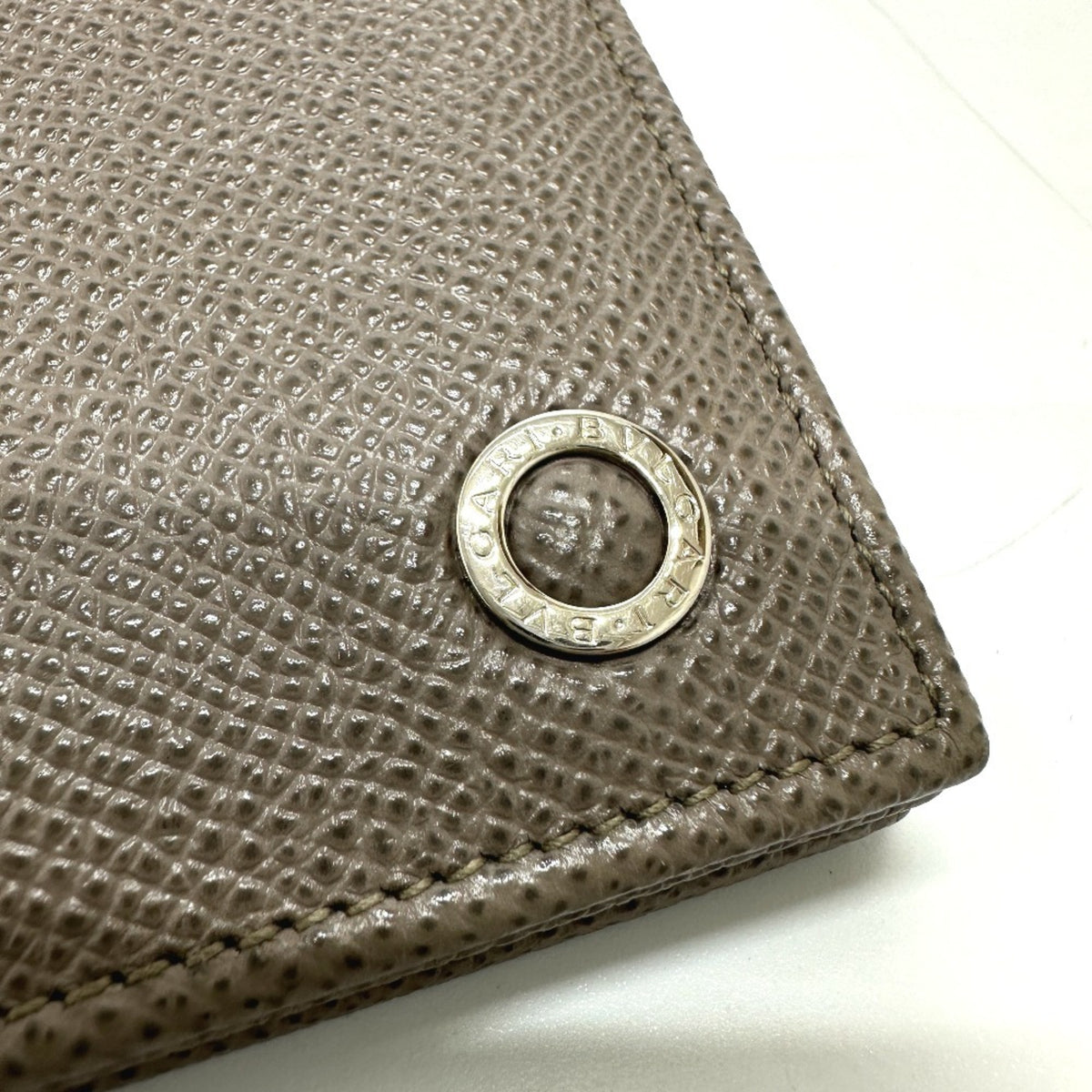 Bvlgari Gray Leather Long Wallet (Bi-Fold) (Pre-Owned)