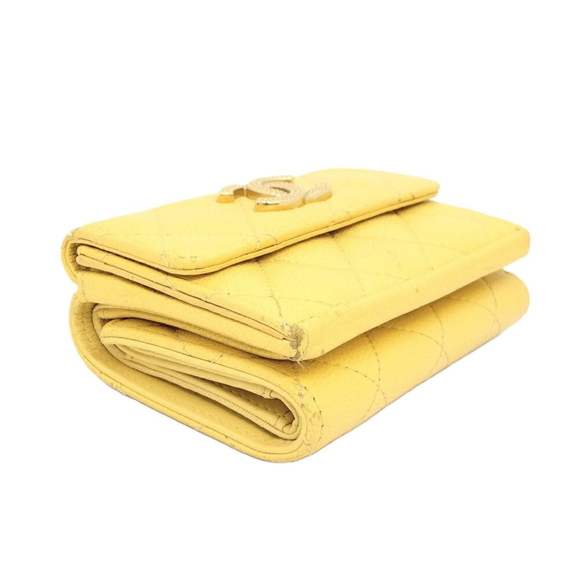 Chanel Yellow Grained Calfskin Wallet (Tri-Fold) (Pre-Owned)