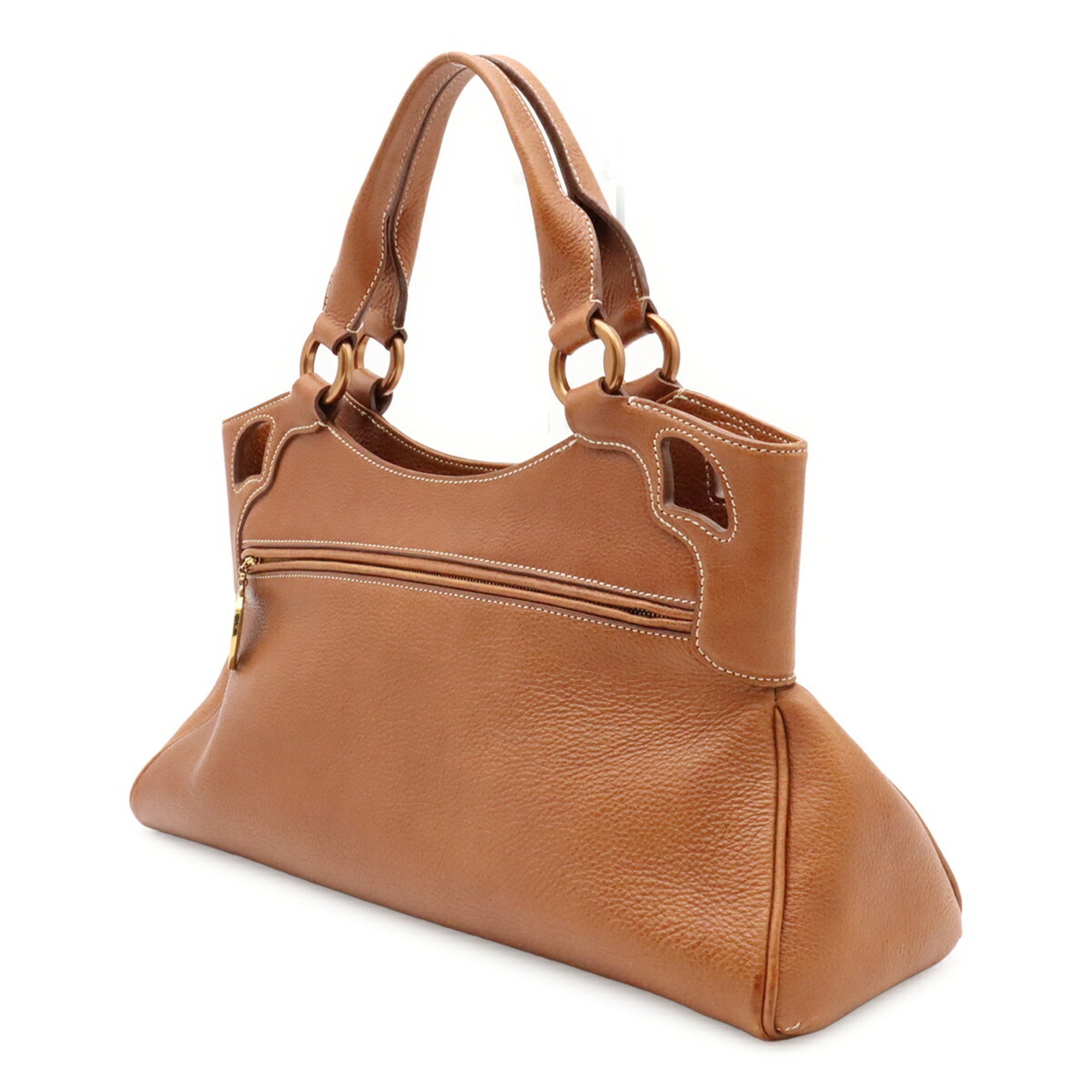Cartier Brown Leather Handbag Shoulder Bag Tote Bag (Pre-Owned)