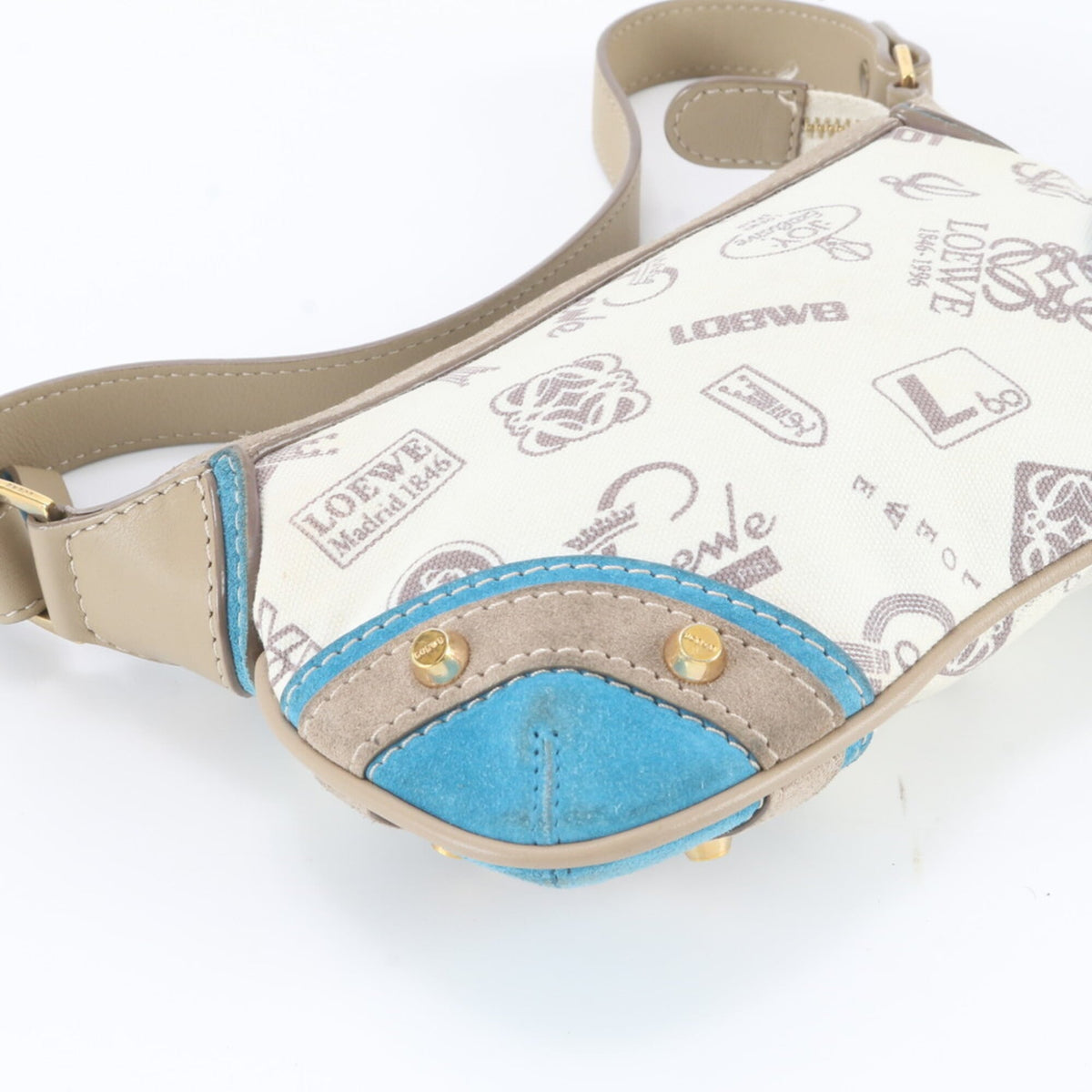 Loewe Beige Blue Leather Canvas Handbag Shoulder Bag Tote Bag (Pre-Owned)