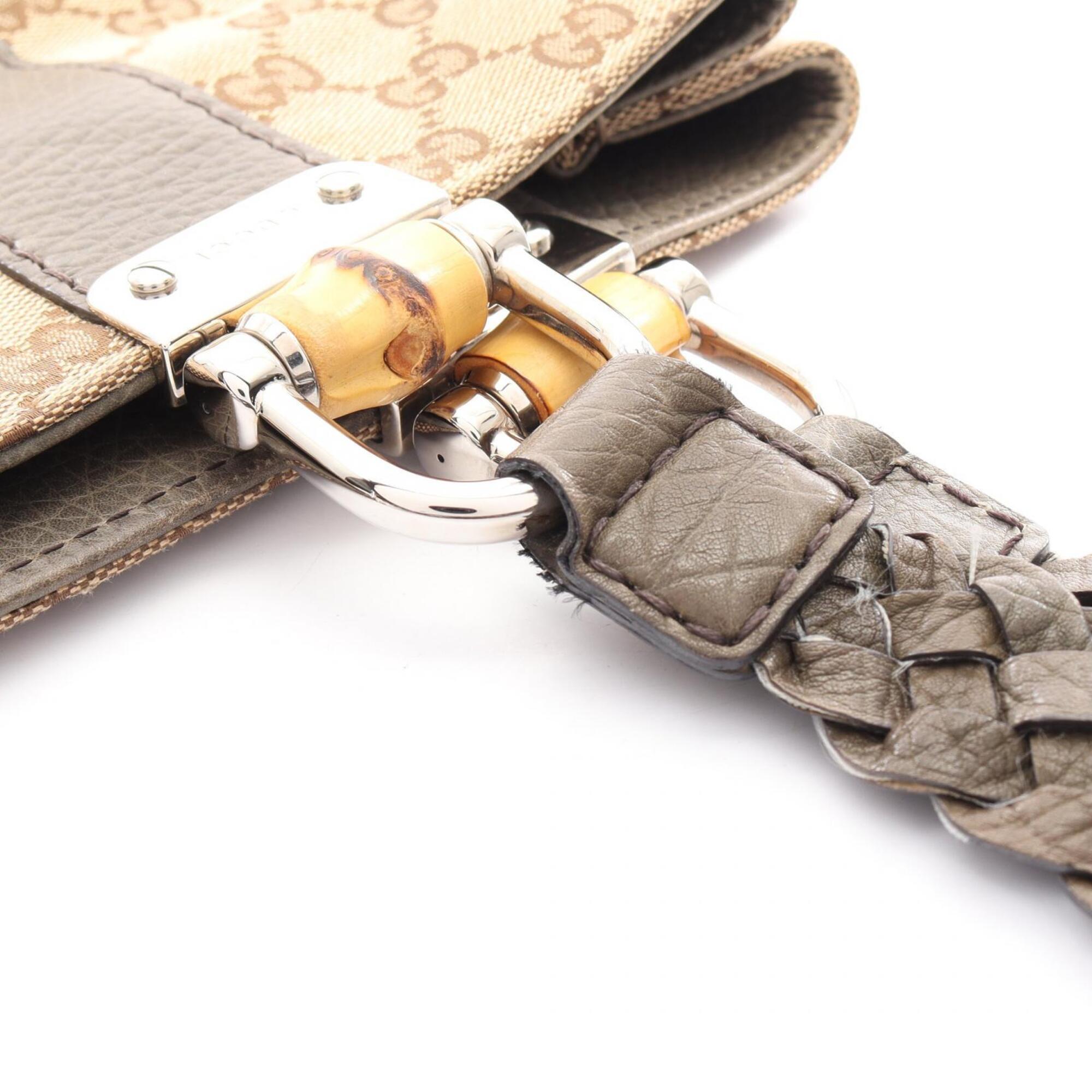 Gucci Beige Khaki Canvas Leather Handbag Tote Bag (Pre-Owned)