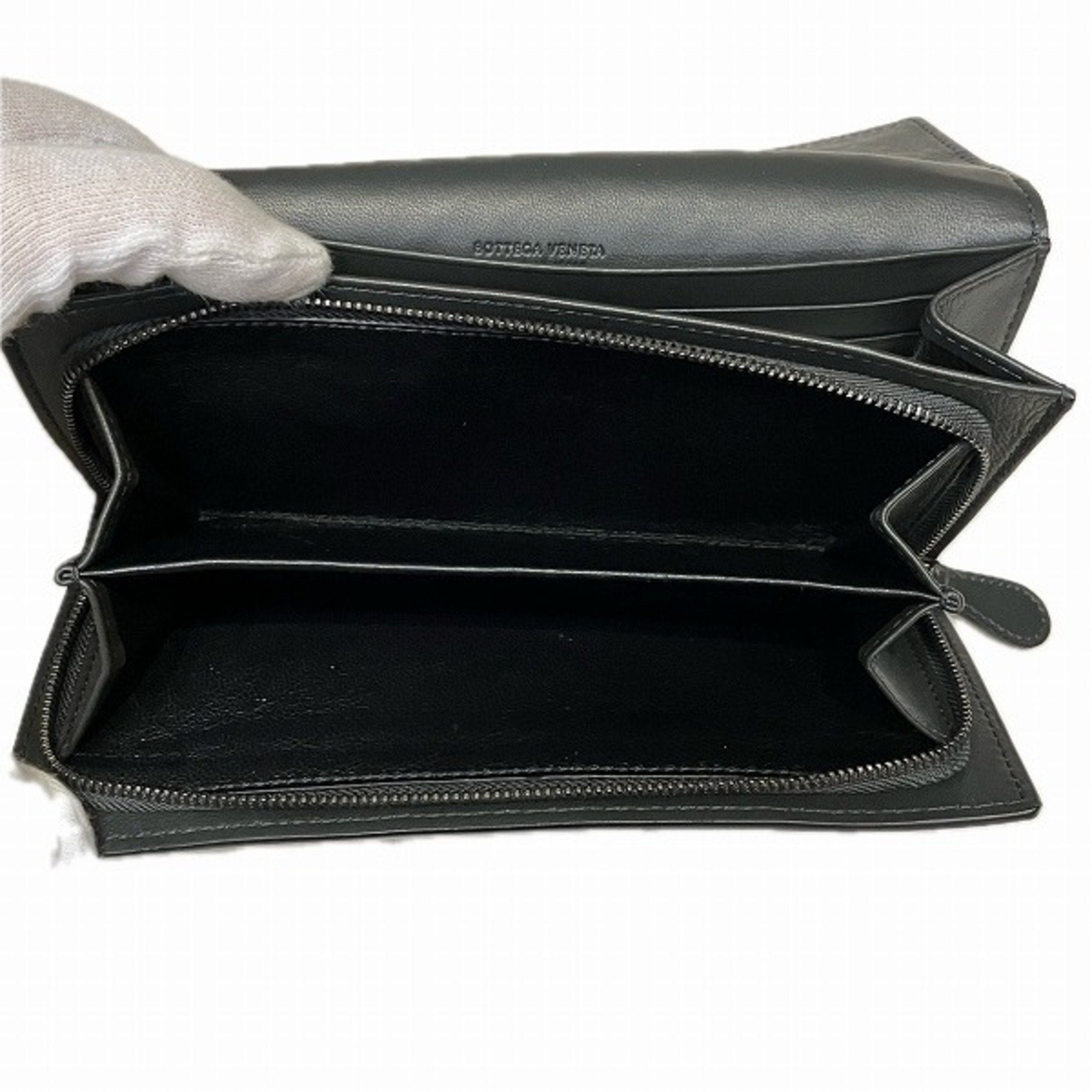 Bottega Veneta Black Leather Long Wallet (Bi-Fold) (Pre-Owned)