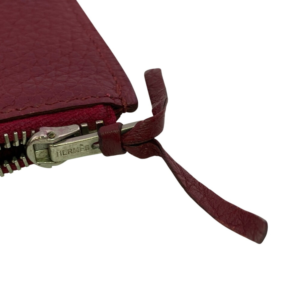 Hermes Red Color Taurillon Clemence Leather Long Wallet (Bi-Fold) (Pre-Owned)