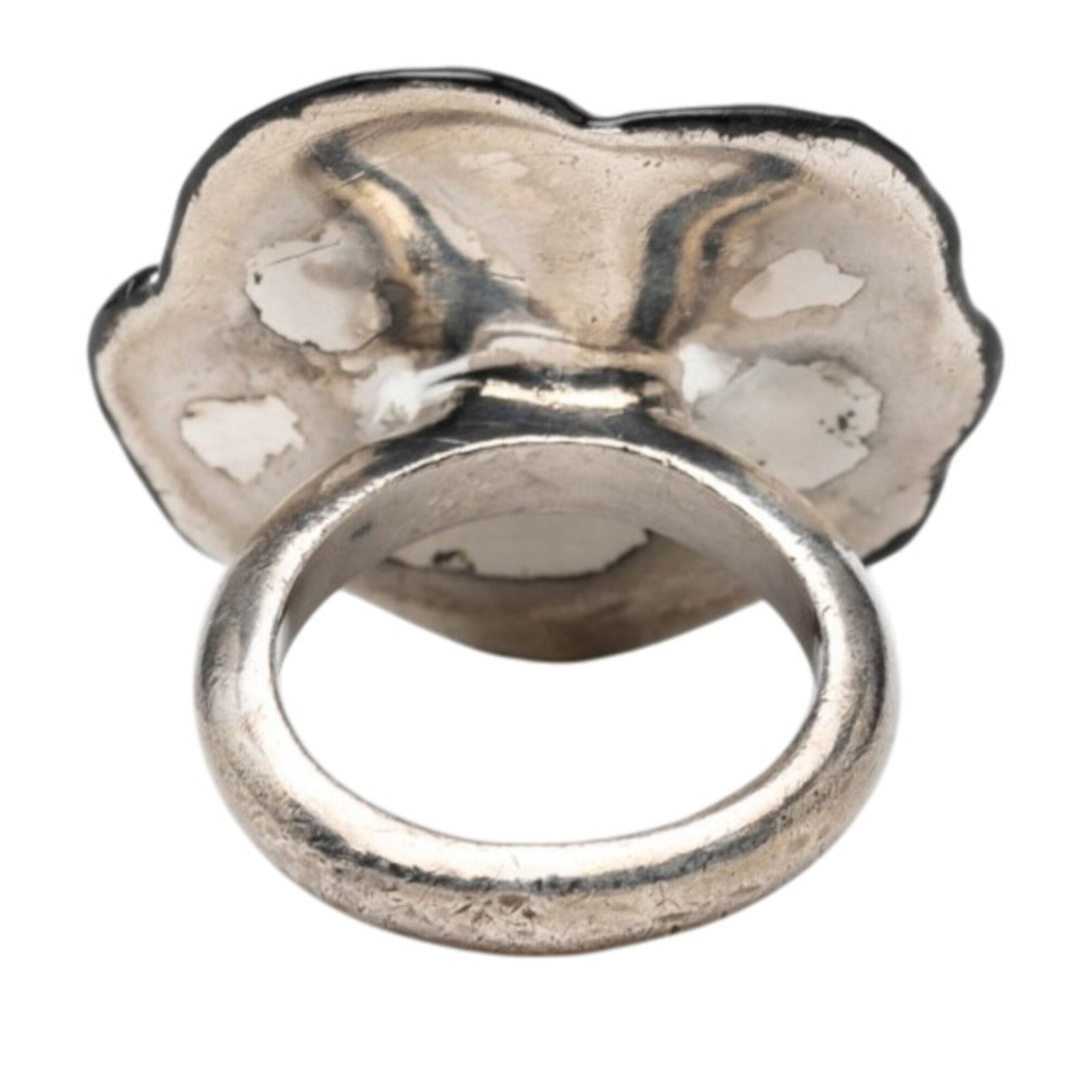 Chanel Silver Black Metal Band Ring (Pre-Owned)