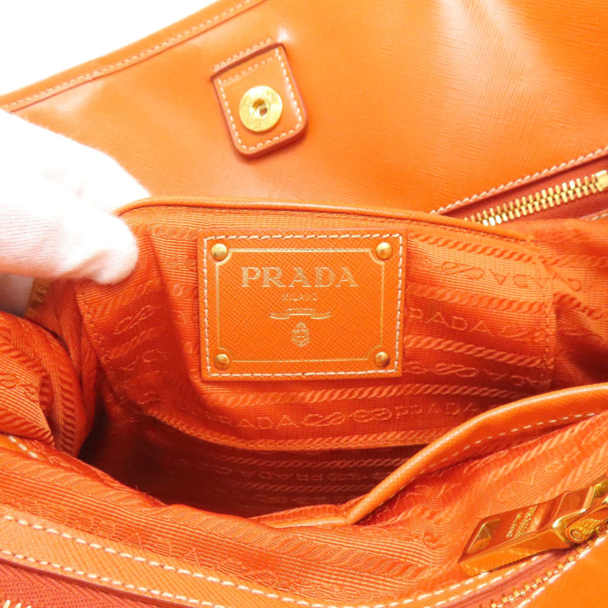 Prada Blue Orange Canvas Leather Handbag (Pre-Owned)