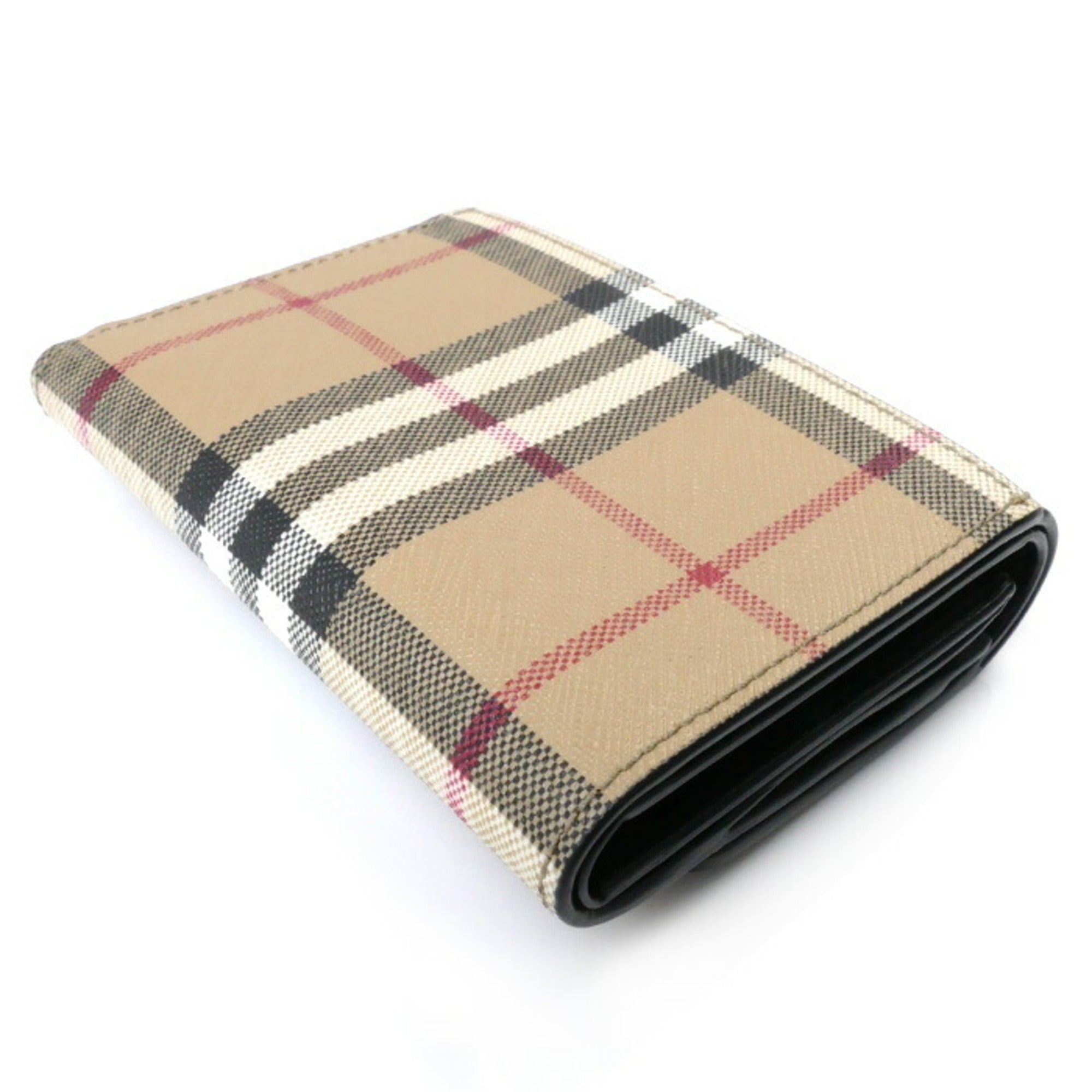 Burberry Beige Black Cotton Leather Elastane Wallet (Tri-Fold) (Pre-Owned)