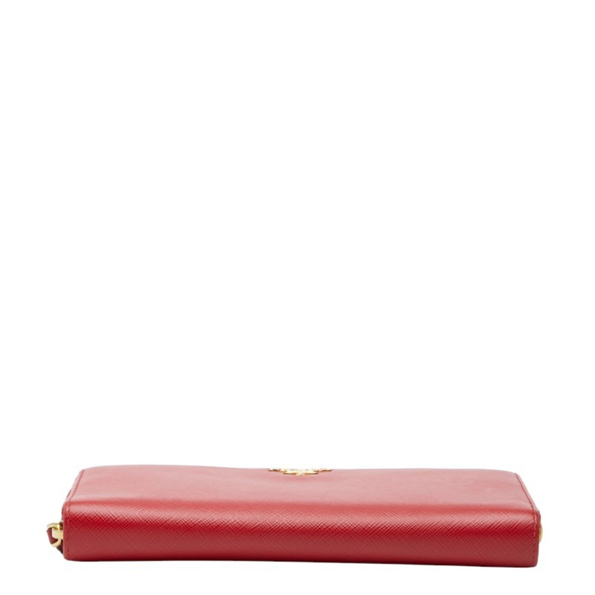 Prada Red Color Leather Long Wallet (Bi-Fold) (Pre-Owned)