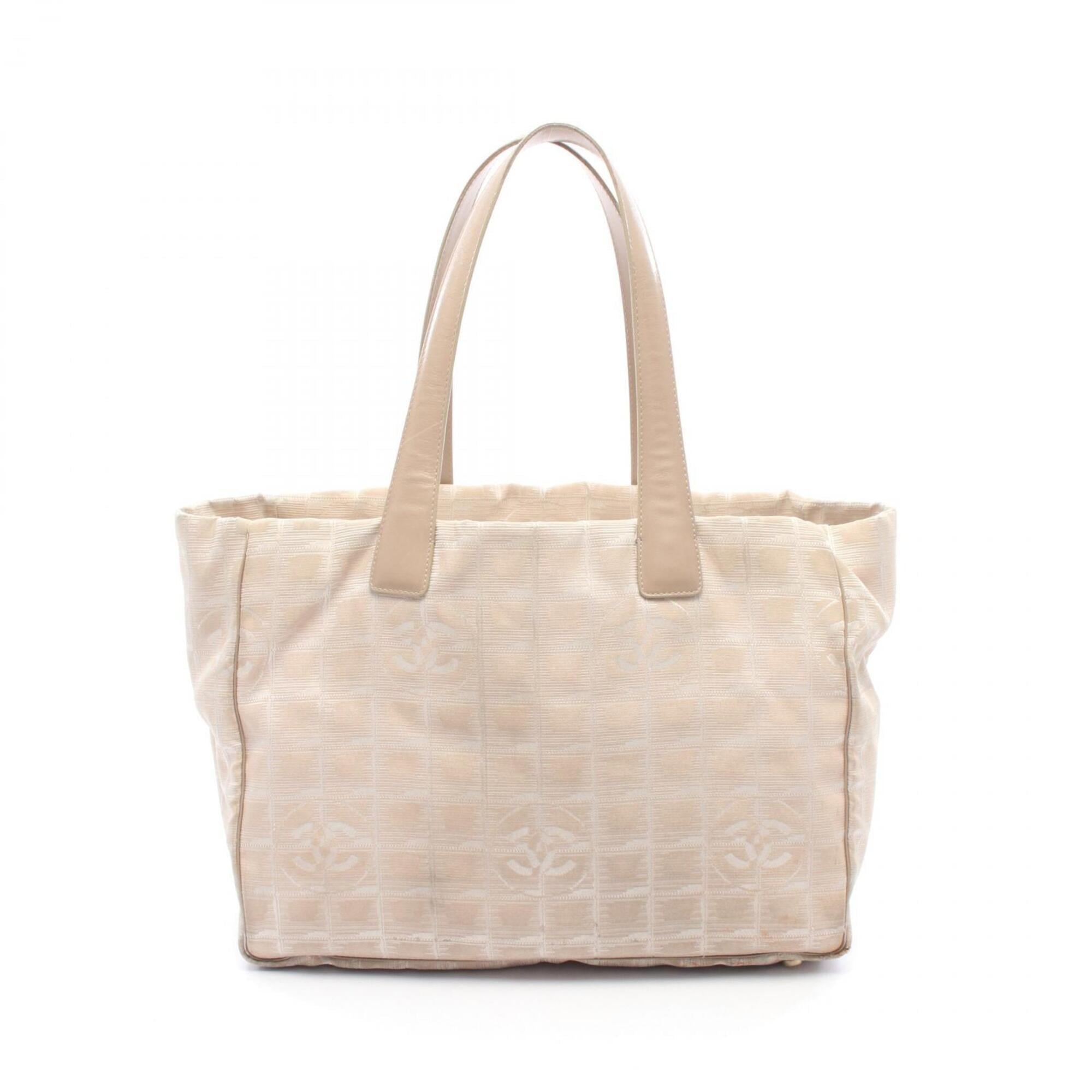 Chanel Beige Leather Nylon Canvas Handbag Tote Bag (Pre-Owned)