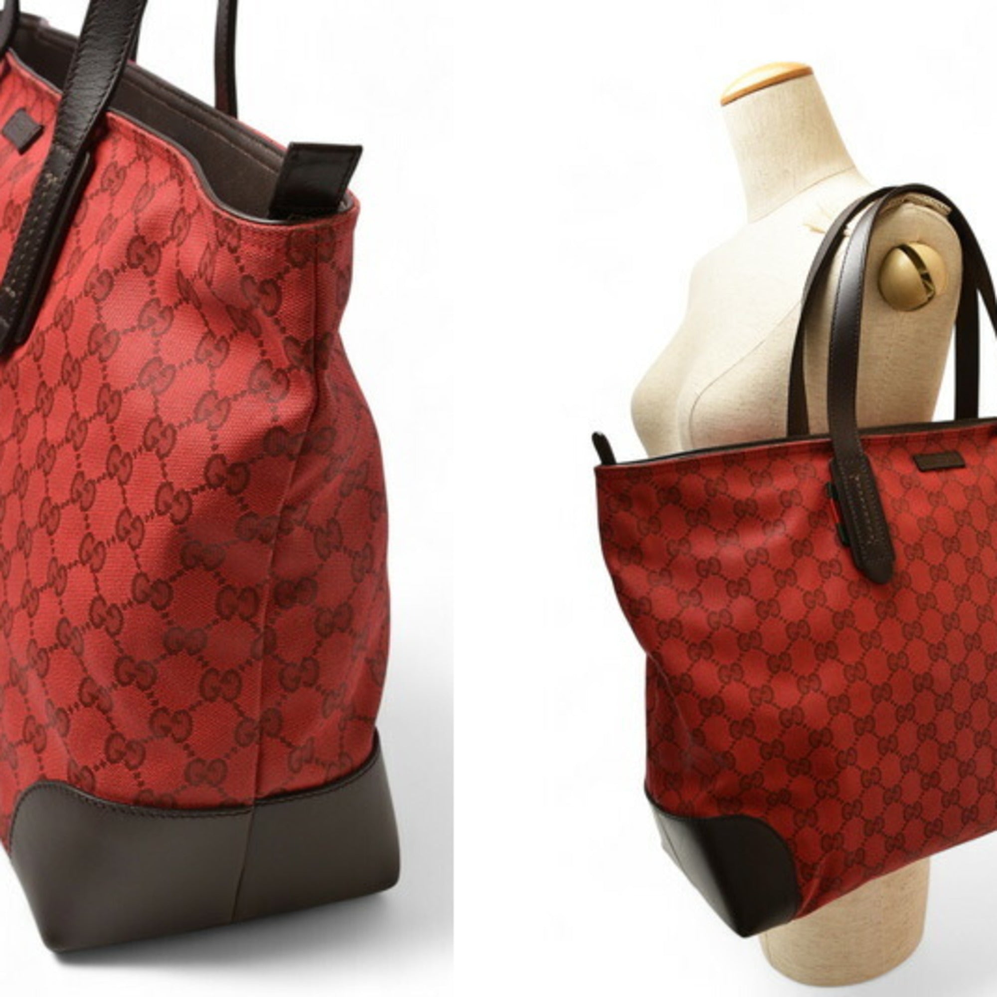 Gucci Dark Red Red Color Coated Canvas Shoulder Bag Tote Bag (Pre-Owned)
