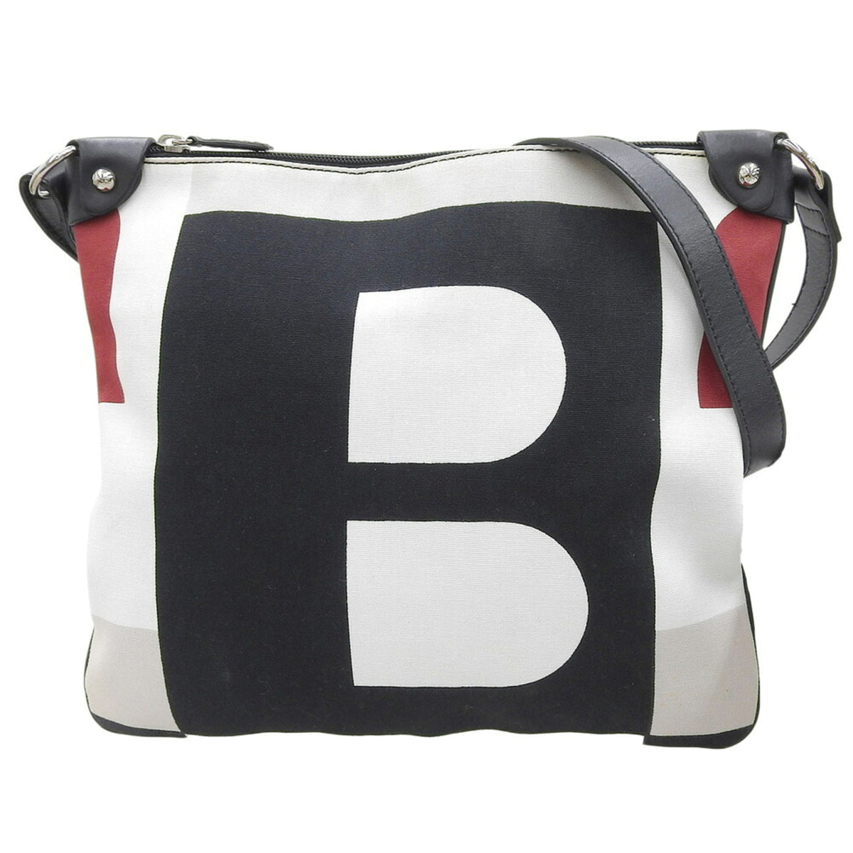 Bally Black Red Color White Canvas Shoulder Bag (Pre-Owned)