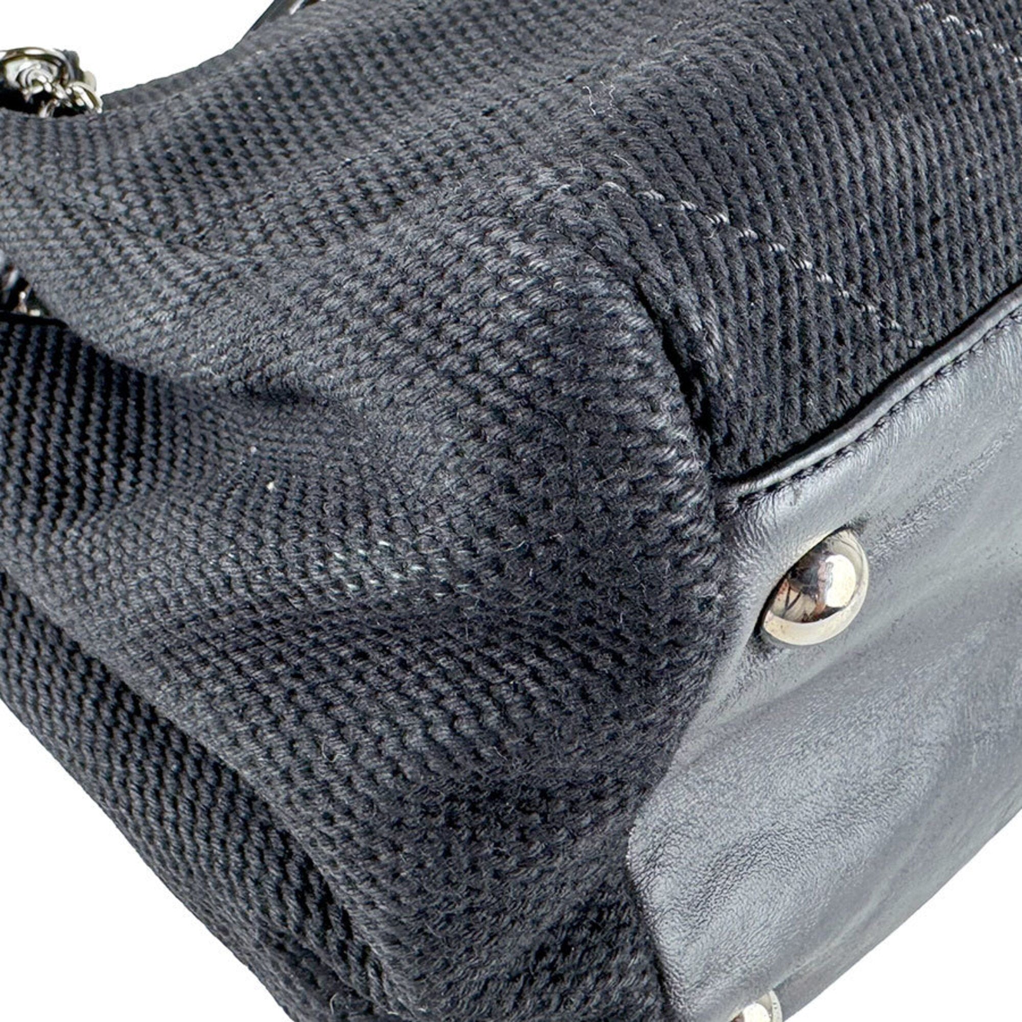 Chanel Black Canvas Leather Shoulder Bag (Pre-Owned)
